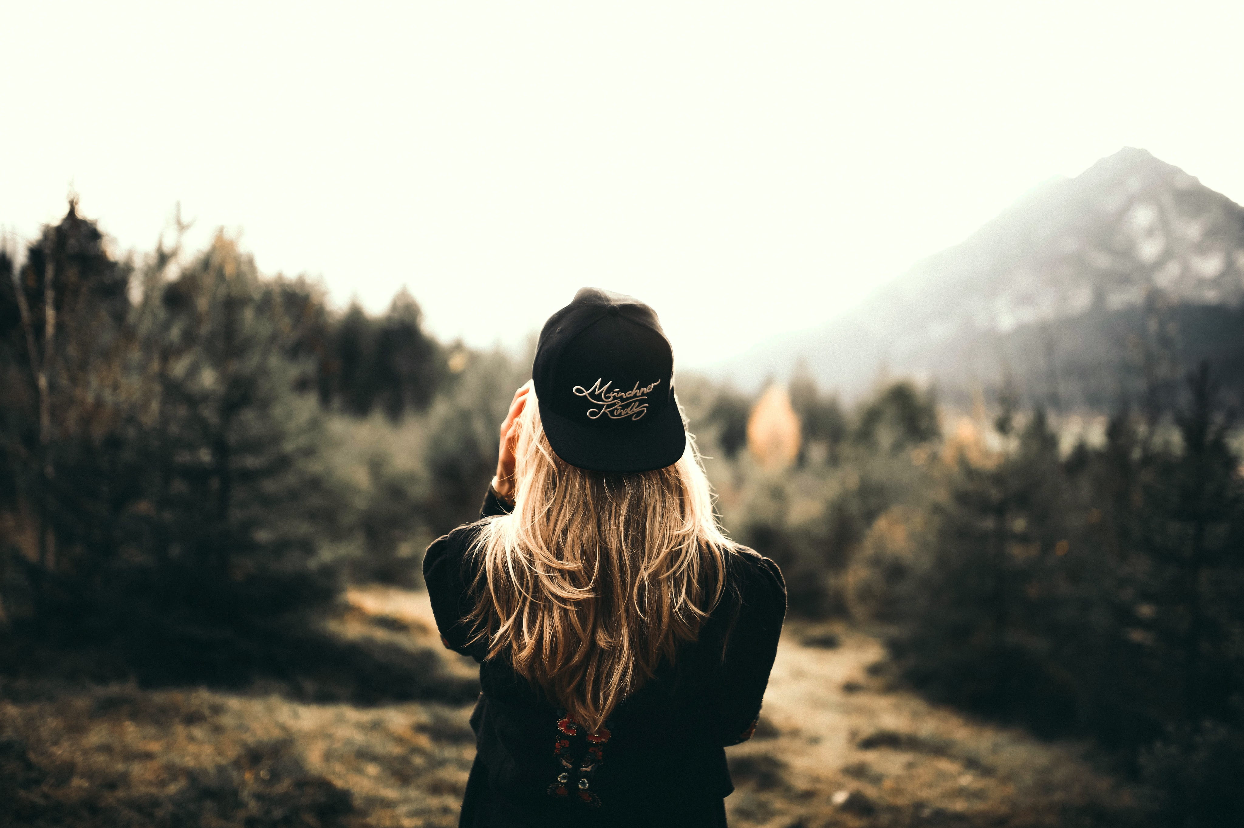 person, hair, waist up, model, sunlight, hairstyle, fog, light, young women, young adult, photo, leisure activity, girl, cap, alone, trees, fashion, beautiful, HD Wallpaper