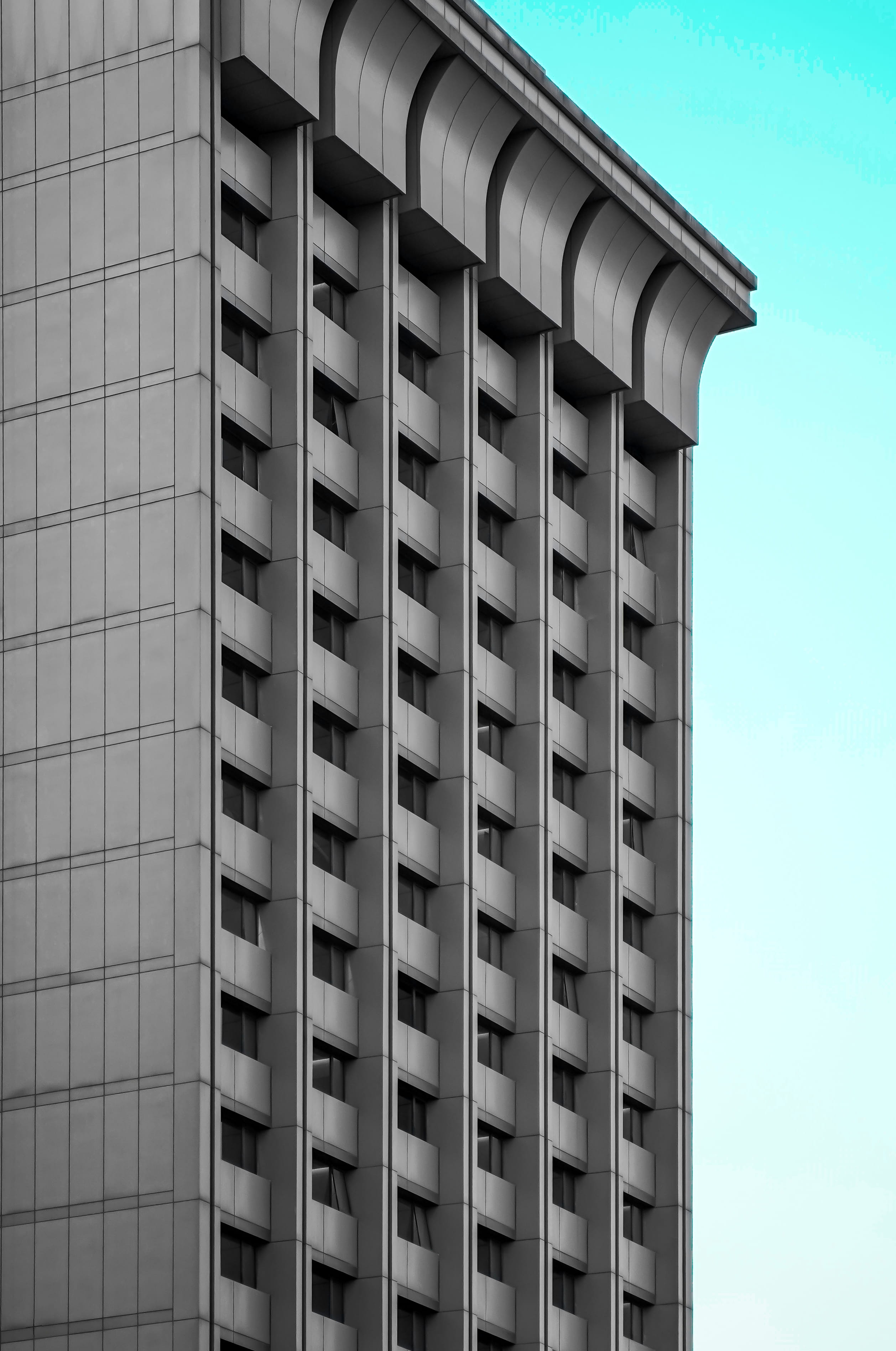 no people, condo, building, office, furniture, tower, 2K, repetition, home decor, city, banister, in a row, office building exterior, tree, silhouette, Phone HD Wallpaper