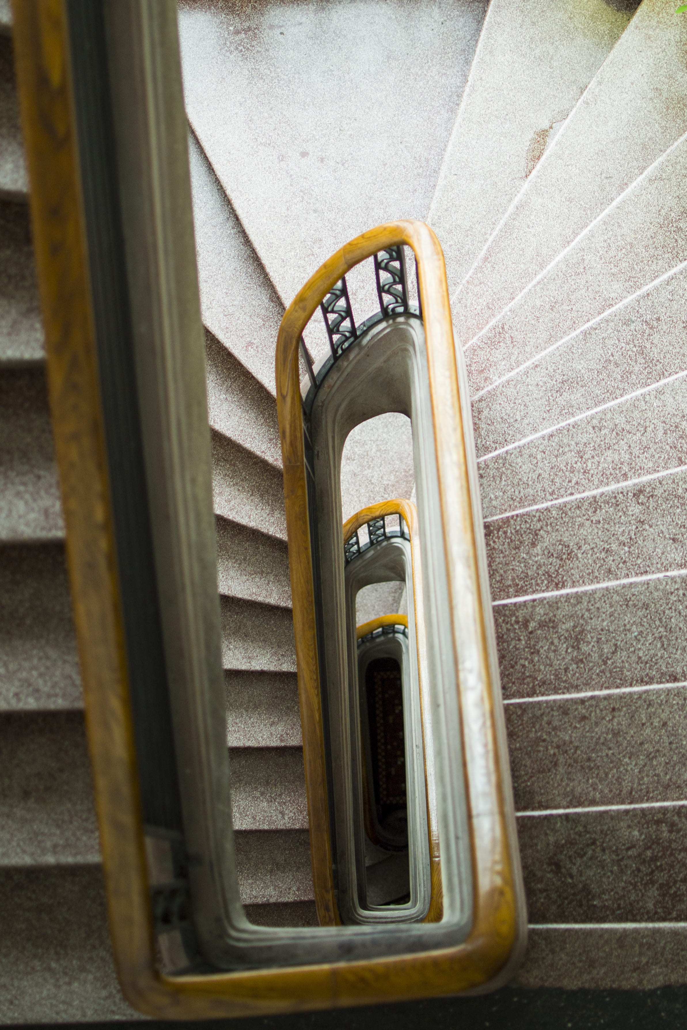 wall, directly above, direction, 2K, classic, romania, metal, moving up, spiral, stair, transportation, connection, light, day, architectural, hand rail, Phone HD Wallpaper