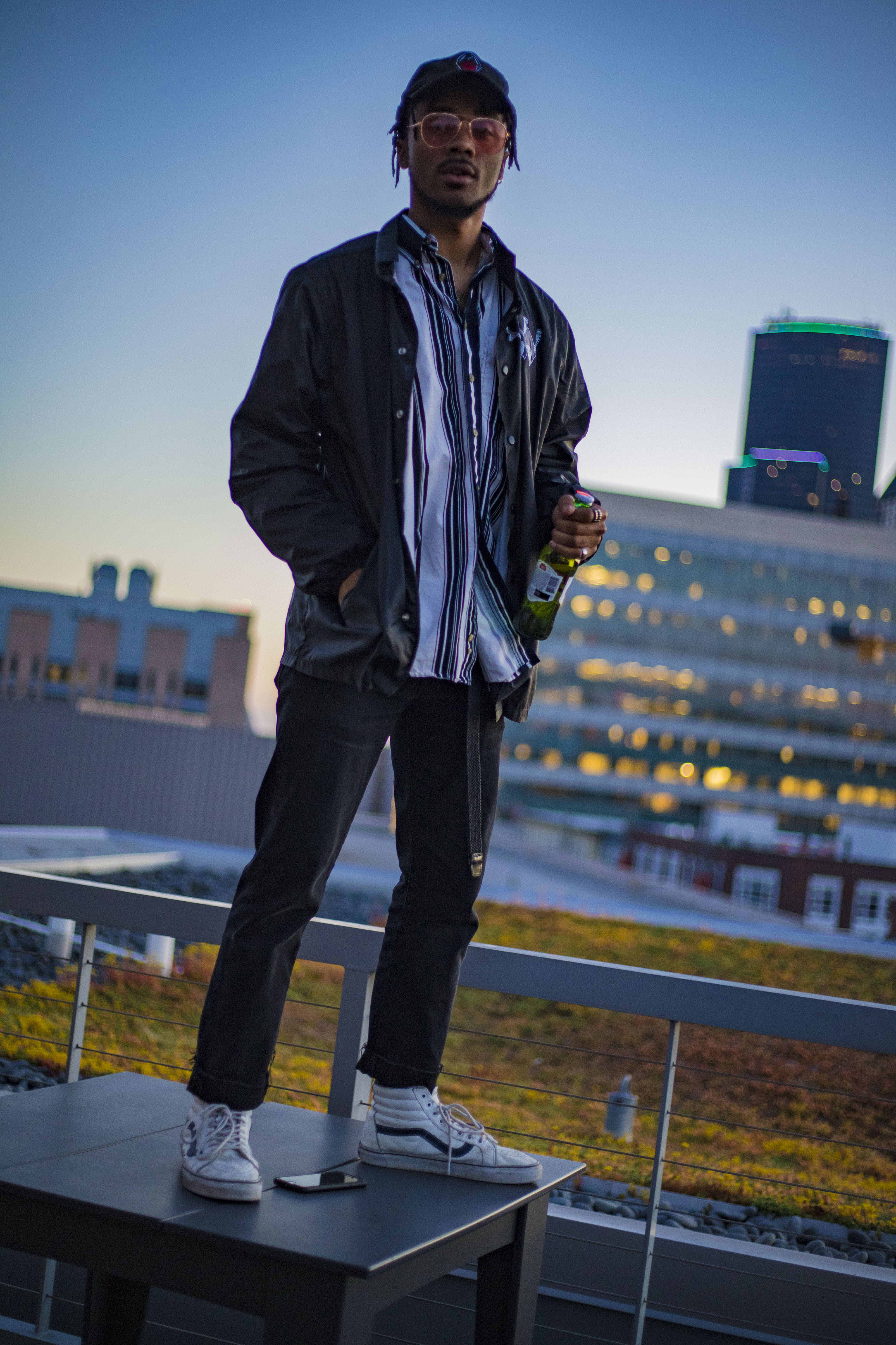 real people, front view, person, full length, beer bottle, bottle, portrait, building exterior, sky, nature, desk, vans, architecture, man, city, sunglasses, Phone HD Wallpaper