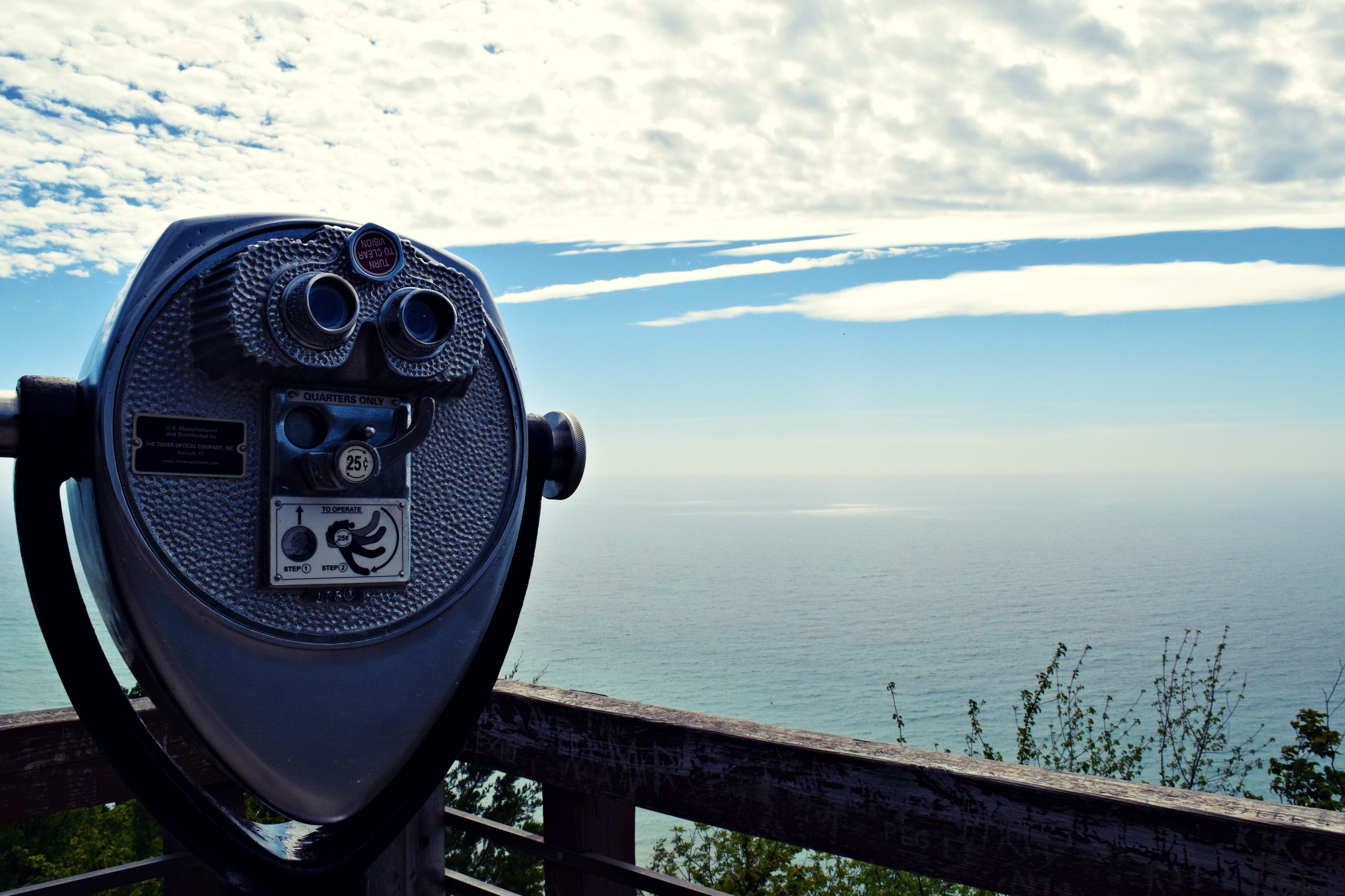 sea, lake, scenics - nature, railing, day, outdoors, idyllic, beauty in nature, hand-held telescope, coin-operated binoculars, observation point, cloud - sky, HD Wallpaper
