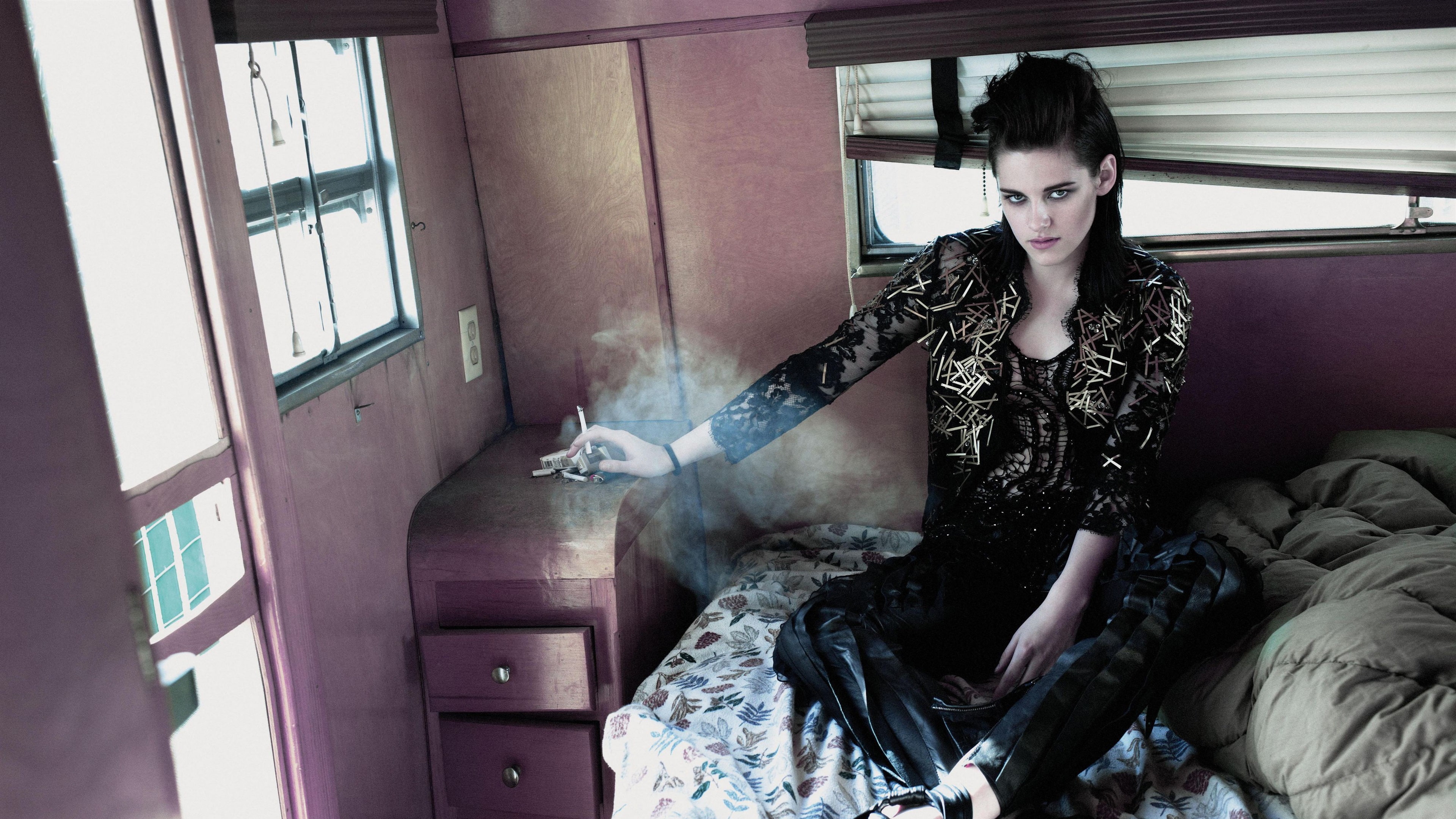 Stewart, outfit, black, s, Kristen, pants, leather, 4K, jacket, women, gray, HD Wallpaper