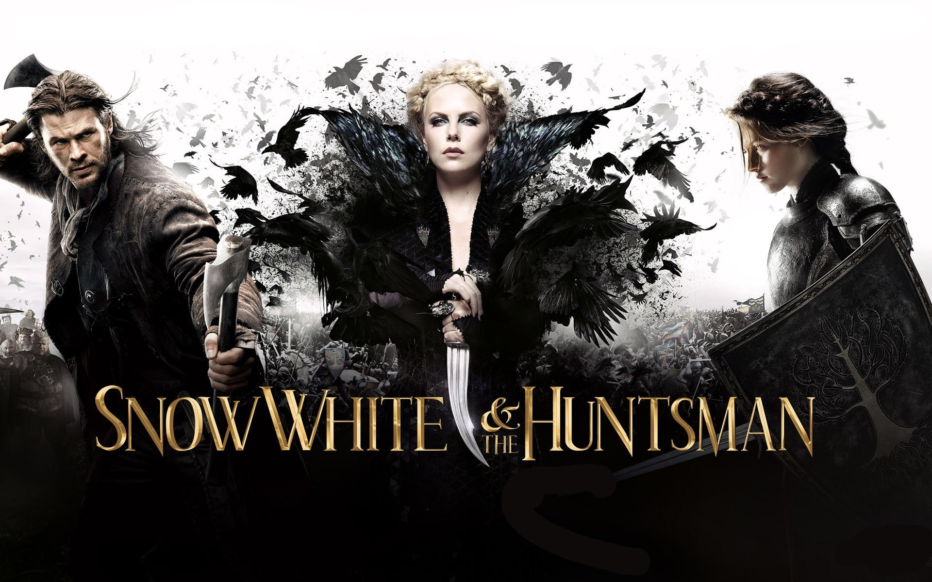 charlize, entertainment, theron, snow, 1080P, chris, white, wall, kristen, hemsworth, art, stewart, hd, huntsman, x, Kristen Stewart, movies, HD Wallpaper