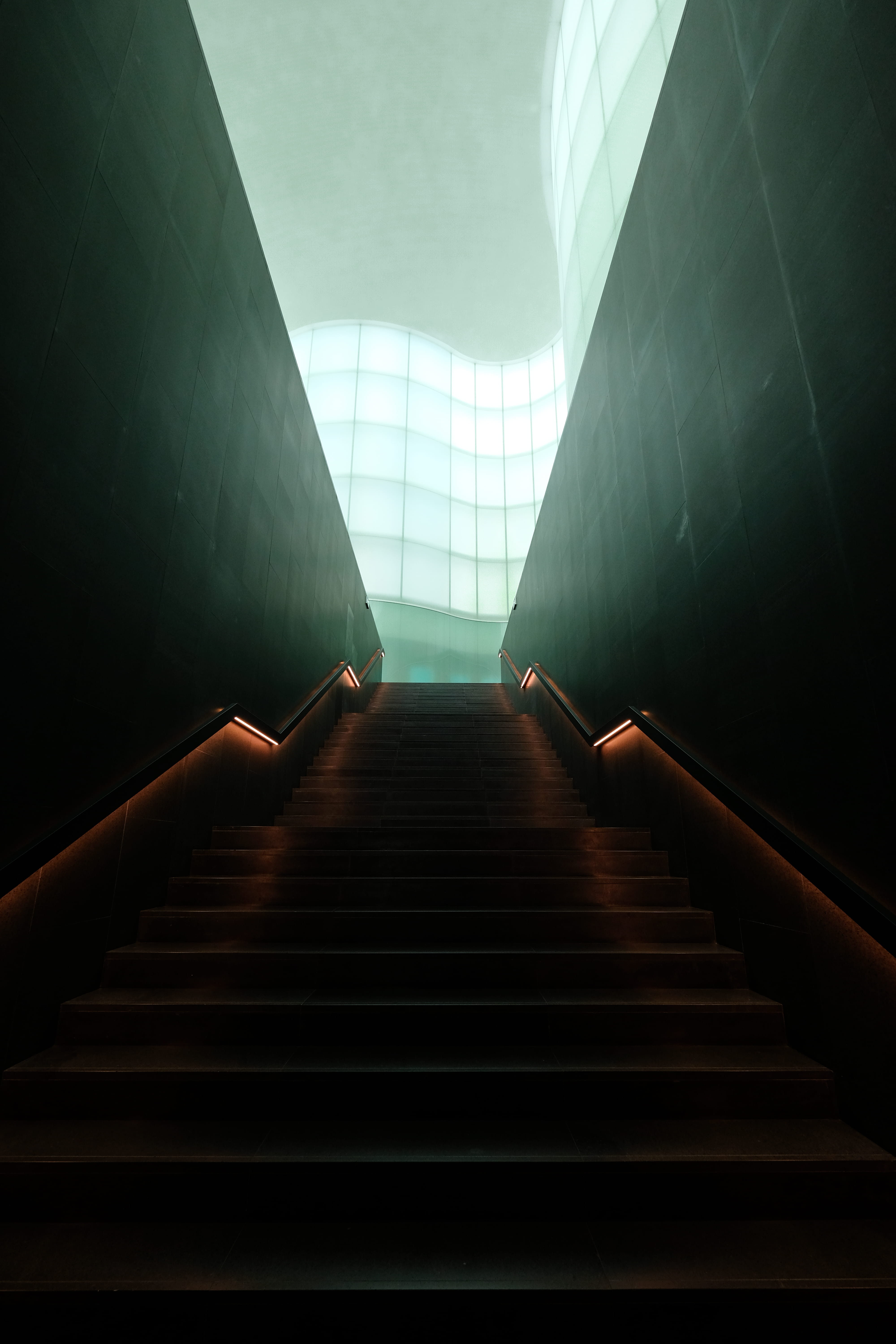 modern, no People, looking up, blue, entrance Hall, staircase, steps, abstract, tunnel, window, construction Industry, moving Up, light - Natural Phenomenon, Phone HD Wallpaper