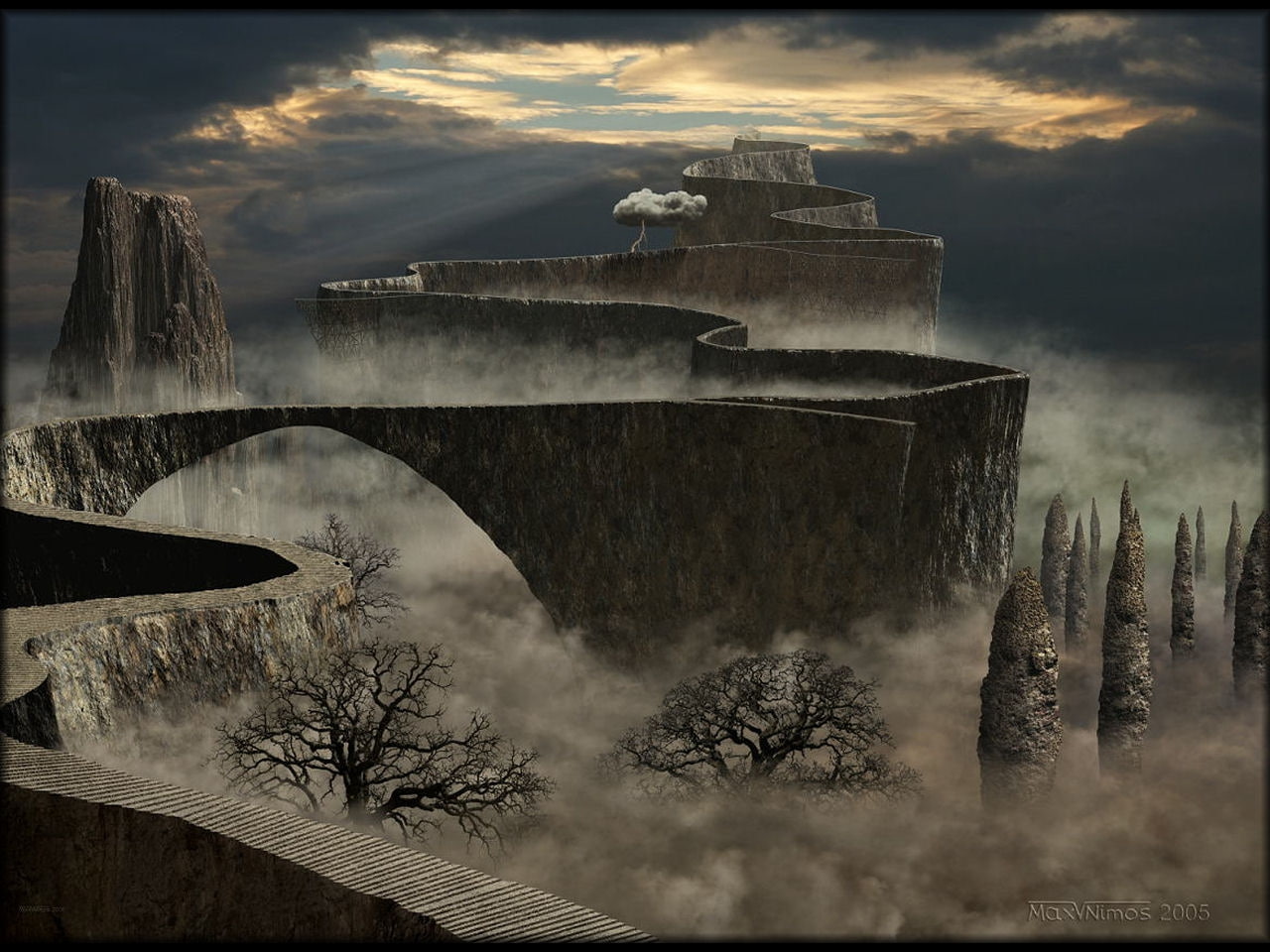 nature, 720P, hd, 3D, heaven, stairway, fantasy, art, d, HD Wallpaper