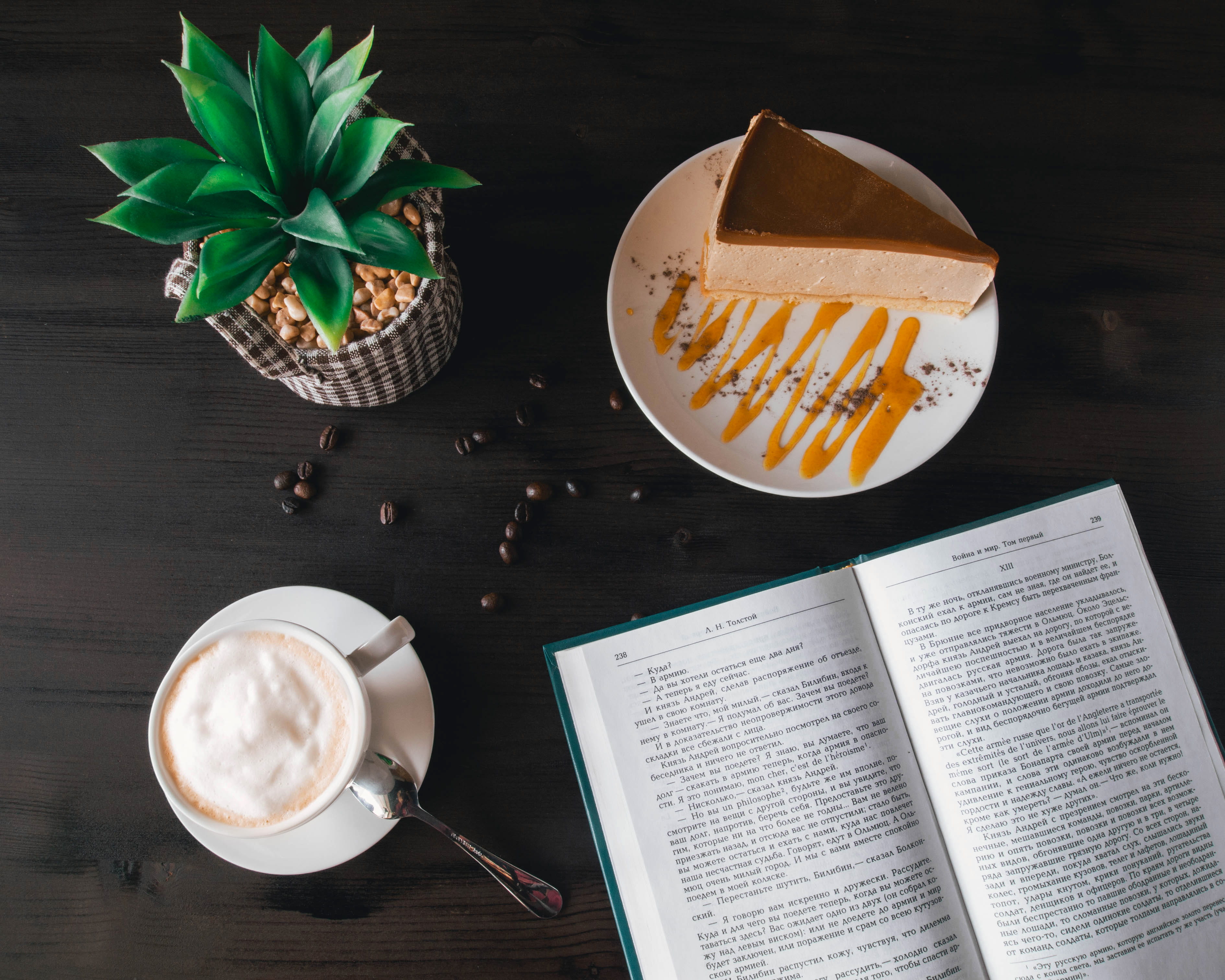 coffee - drink, caffeine, still life, spoon, cake, near, leaf, crockery, beans, breakfast, delicious, saucer, refreshment, coffee, book, mug, food, hot, HD Wallpaper