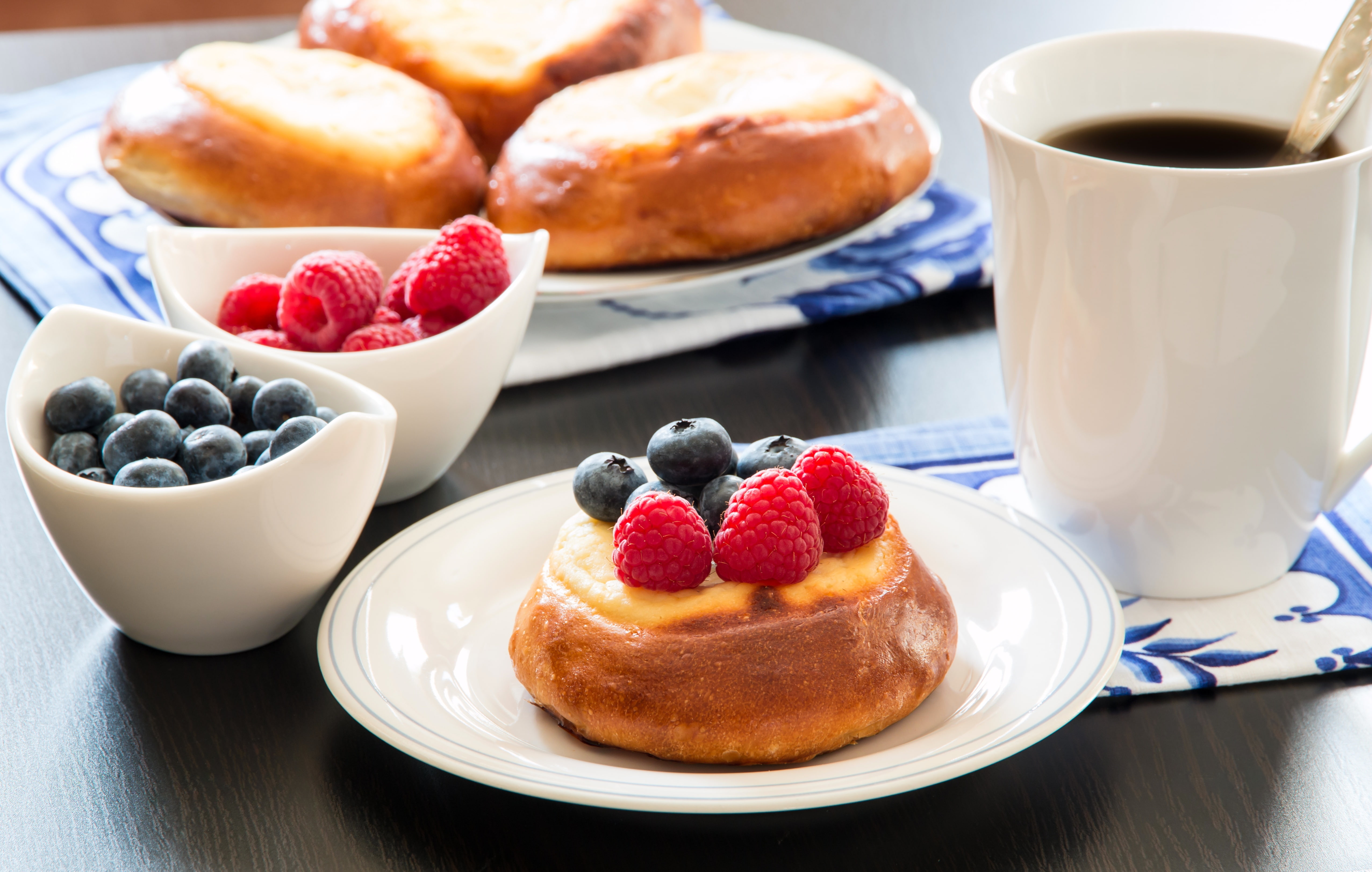 still life, table, crockery, eating utensil, blueberries, fruit, raspberries, coffee cup, coffee, strawberry, healthy eating, no people, meal, 4K, temptation, HD Wallpaper