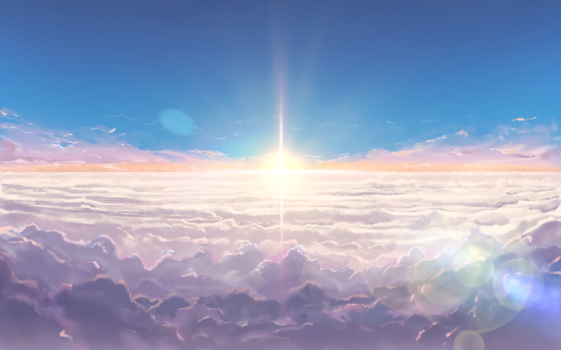 tranquility, tranquil scene, sunset, sunbeam, beauty in nature, cloudscape, 1080P, meteorology, Your Name., outdoors, idyllic, cloud - sky, digital composite, HD Wallpaper