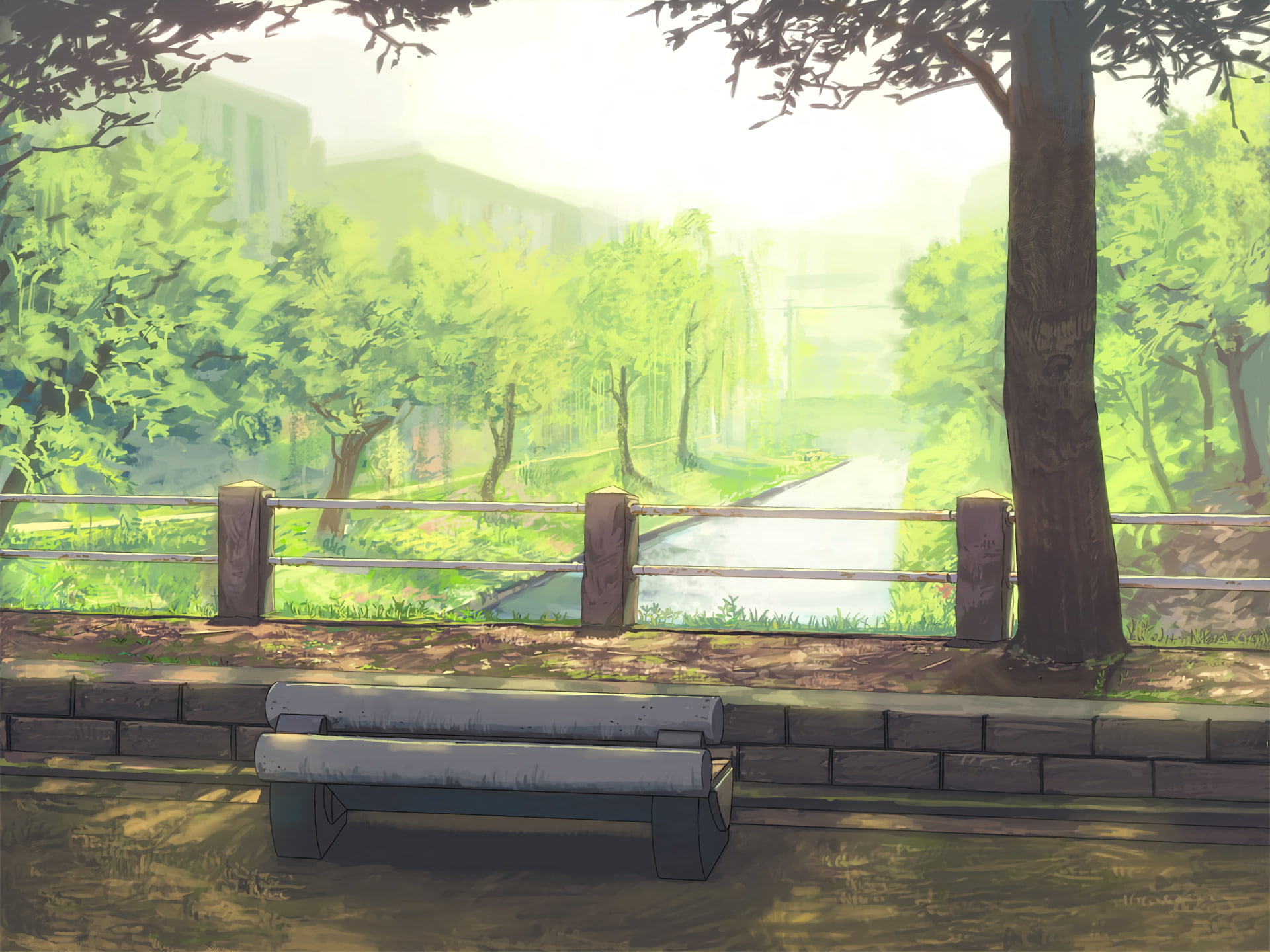 1080P, Bench, Park, Anime, Original, HD Wallpaper
