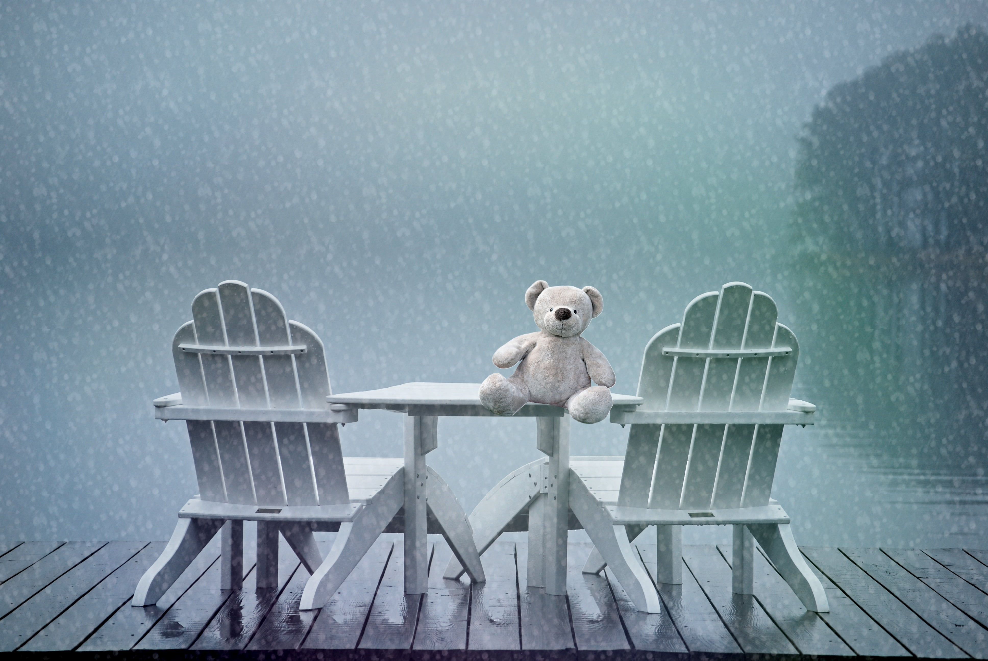 still, bear, web, full length, teddy bear, one animal, chair, mammal, mourning, lonely, chairs, uncomfortable, outlook, 4K, snow rain, cold, no people, HD Wallpaper