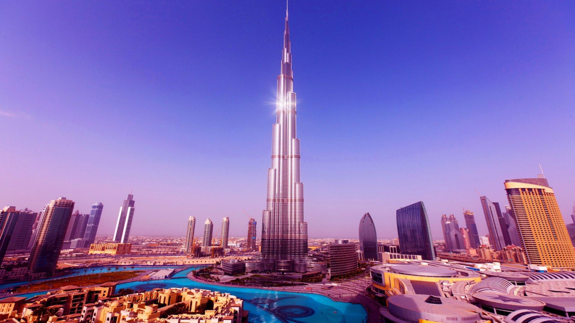 skyscrapers, gray, 1080P, world, building, lagoon, nature and landscapes, khalifa, city, shiny, tallest, dubai, tower, burj, HD Wallpaper