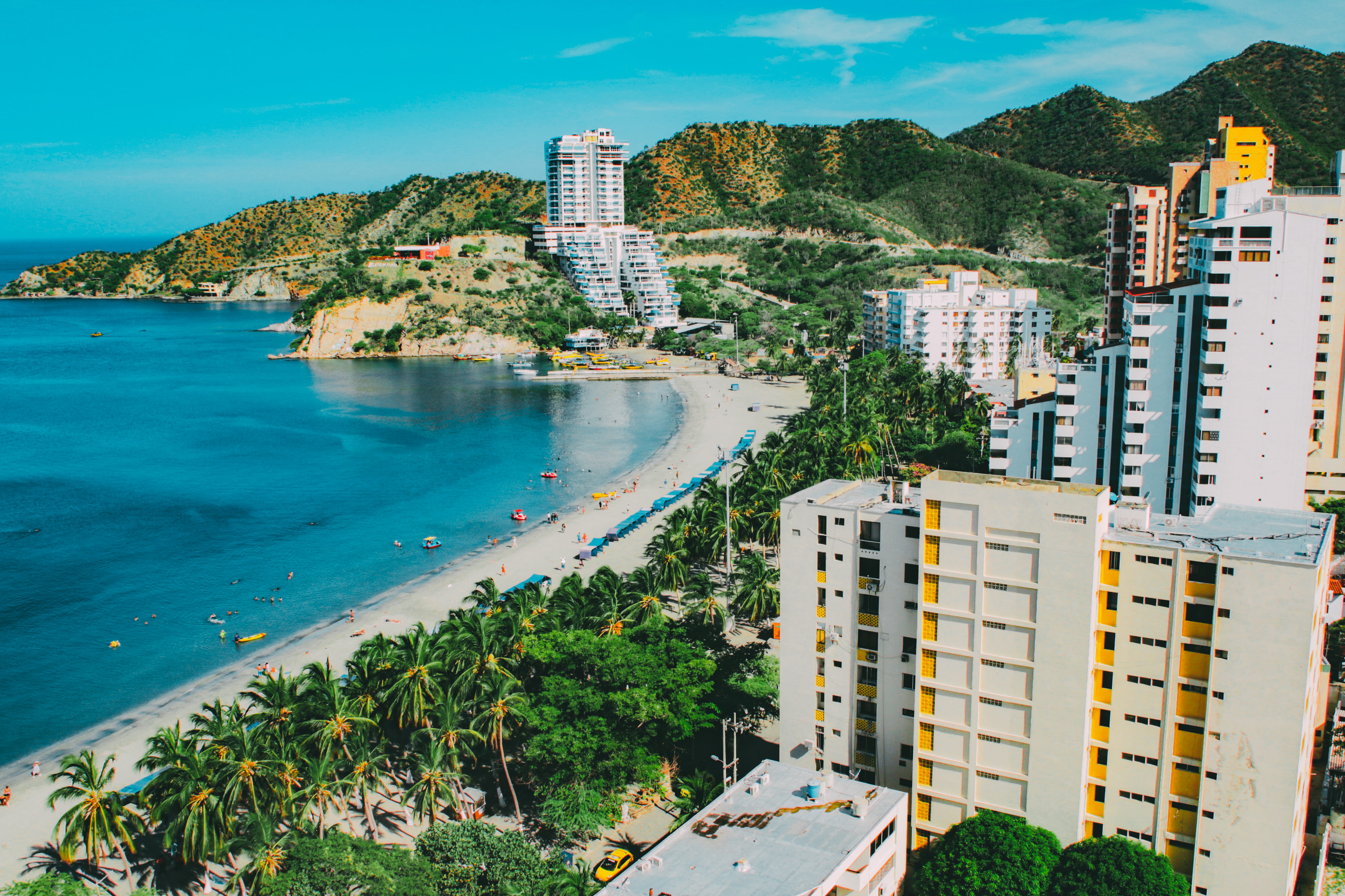 no people, caribbean, day, beach, building, seashore, travel destinations, Santa Marta, built structure, birds eye view, aerial shot, buildings, office building exterior, HD Wallpaper