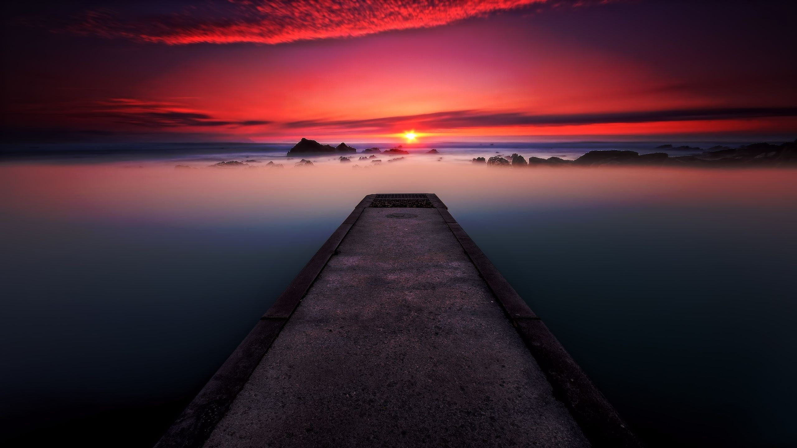 twilight, dusk, morning, scenics, light - Natural Phenomenon, 2K, landscape, sky, sea, mist, no People, lake, beauty In Nature, beach, diminishing perspective, HD Wallpaper