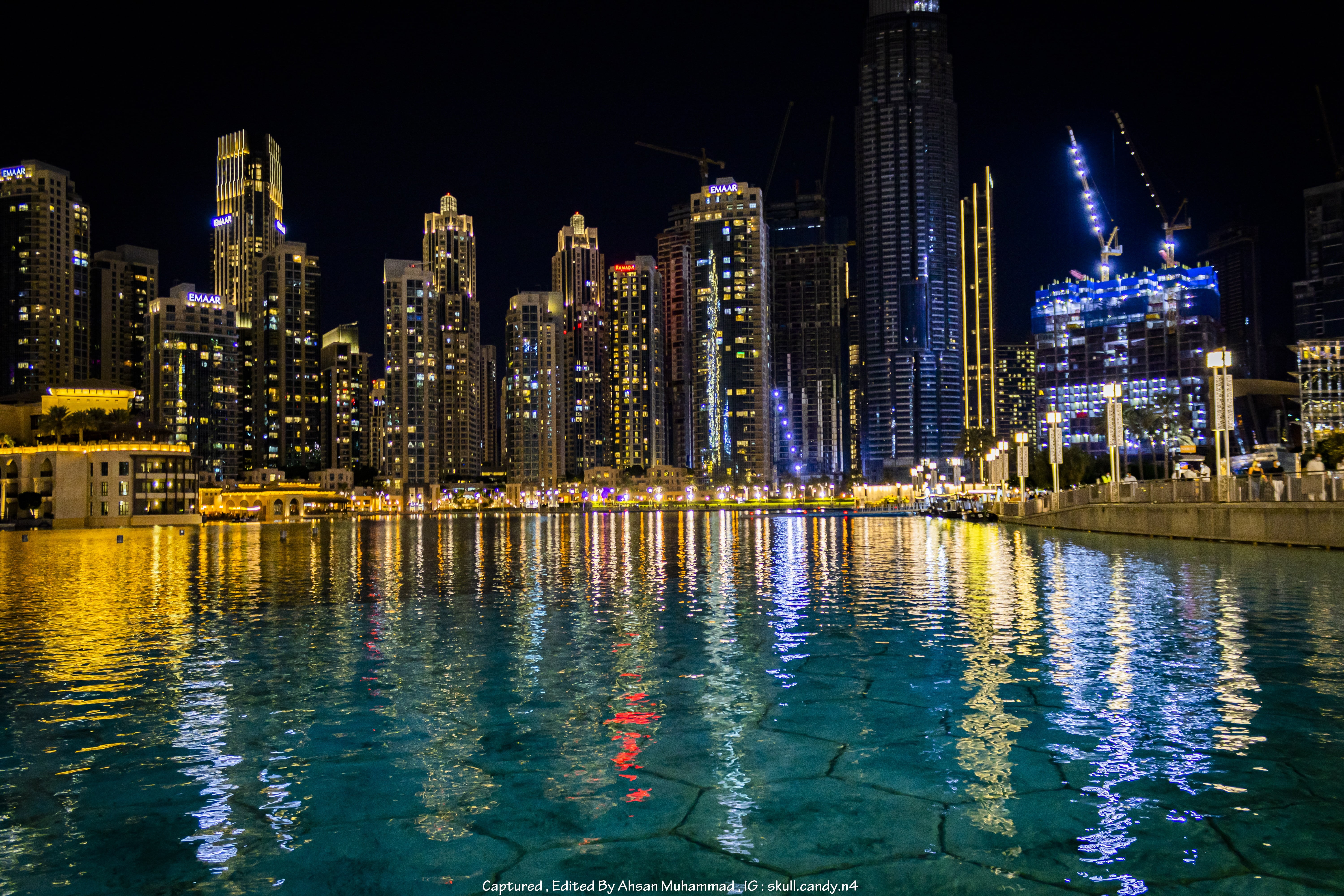 downtown, long exposure, water, Skullcandy, dubai mall, Burj Khalifa, Dubai, reflects, night, 5K, reflection, HD Wallpaper