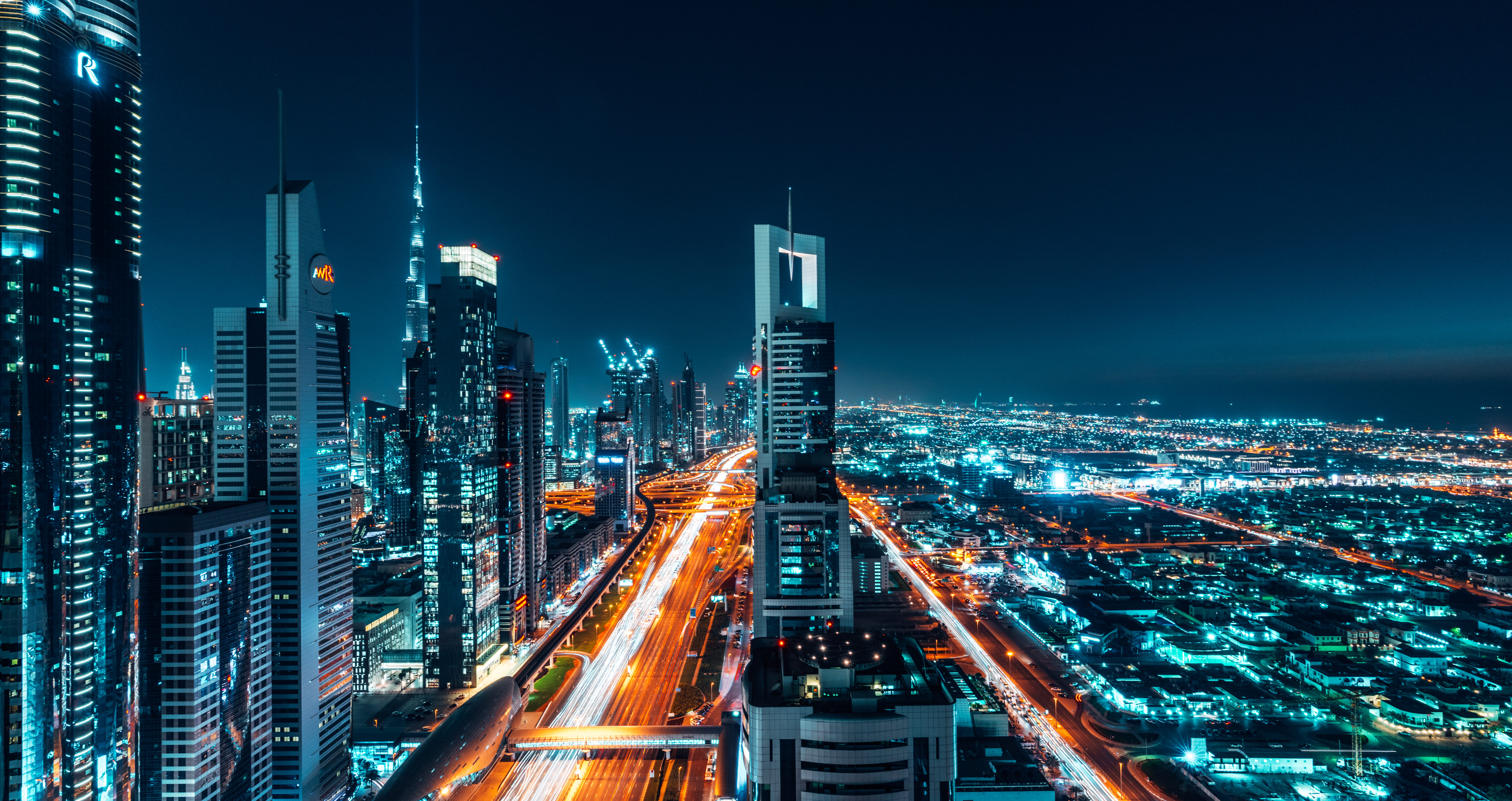 modern, time, burj, building exterior, building, development, motion, road, long exposure, no people, car, built structure, light, downtown district, night shot, HD Wallpaper