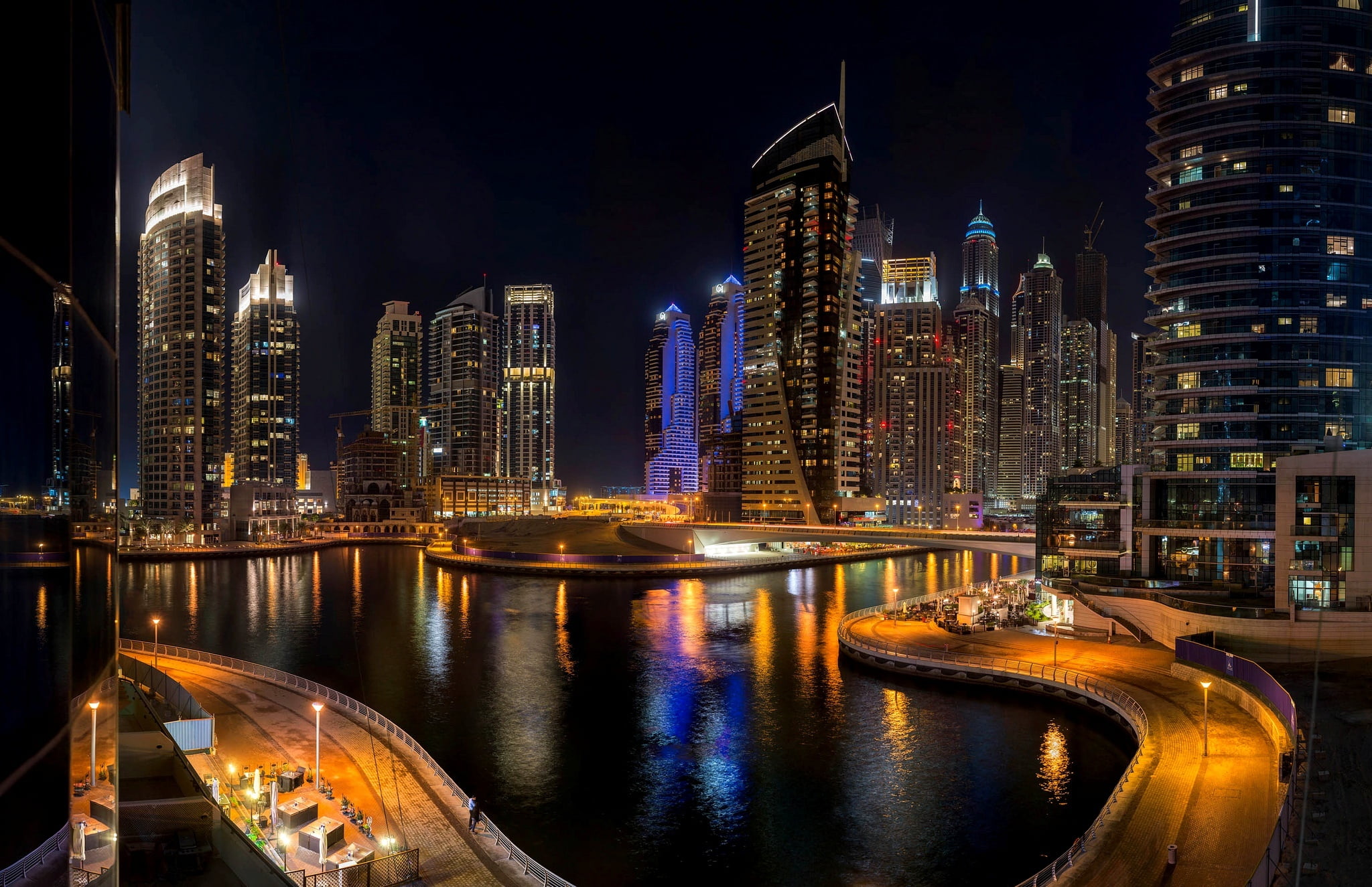 bridge, famous Place, financial District, marina, united Arab Emirates, light - Natural Phenomenon, river, UAE, asia, china - East Asia, architecture, office building exterior, HD Wallpaper