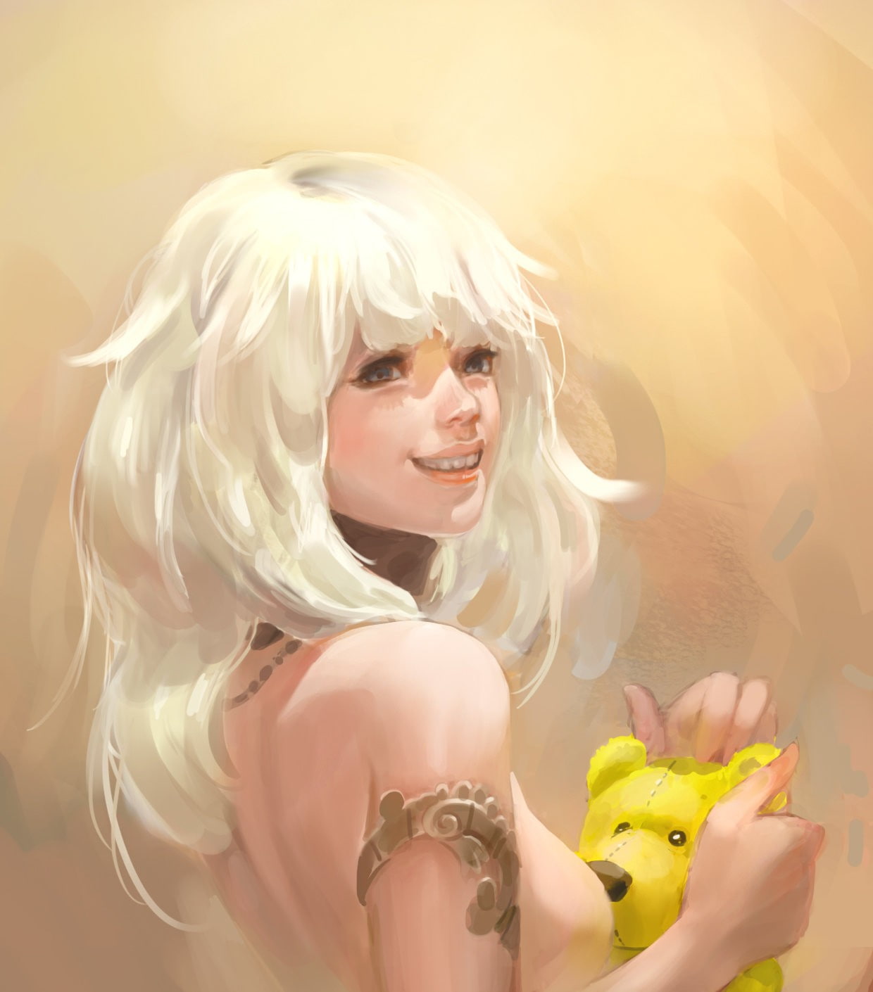young women, smiling, adult, fashion, looking at camera, beauty, sunglasses, drawing, teddy bears, sideboob, females, beautiful woman, white hair, one person, Phone HD Wallpaper