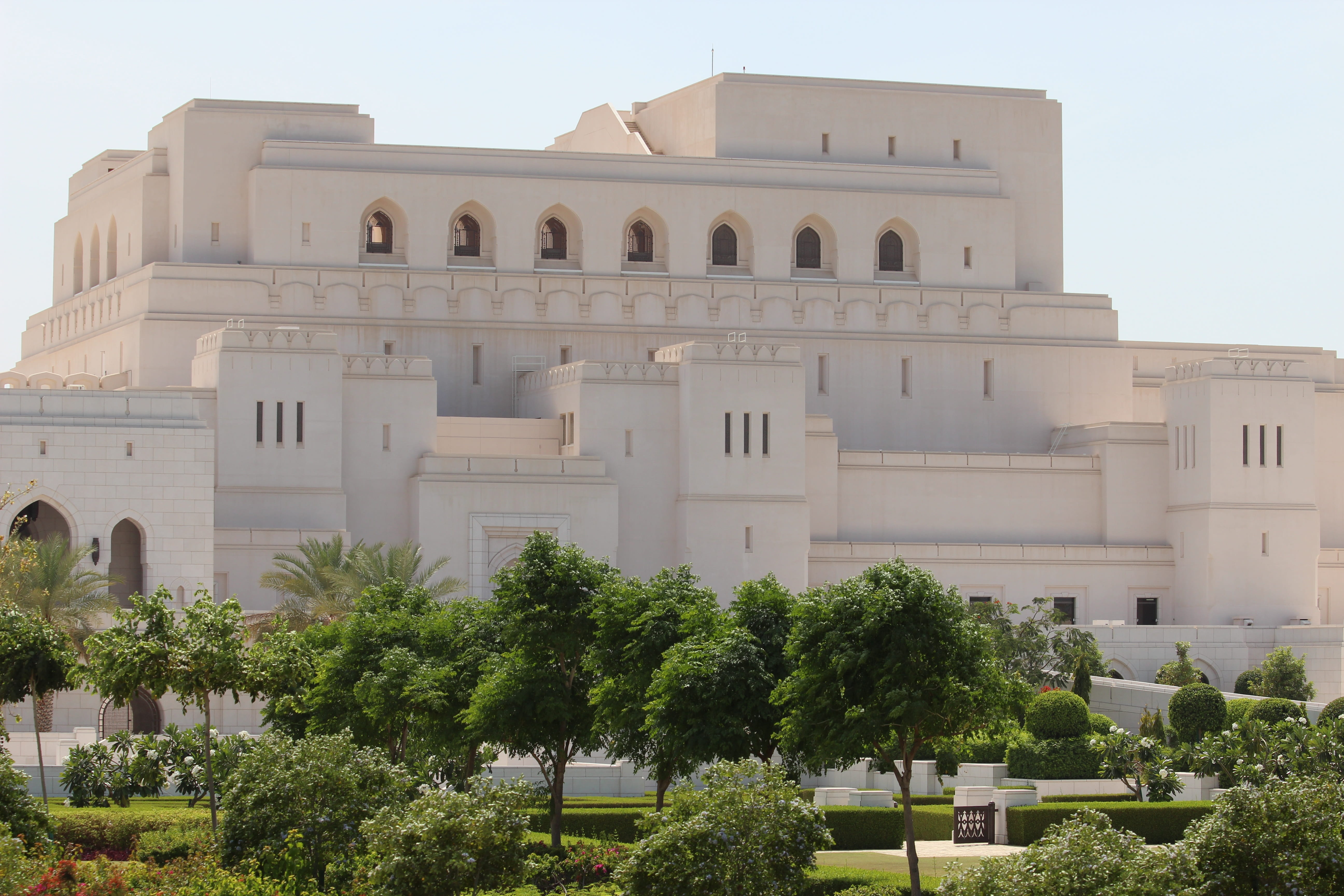 concrete, built structure, mascate, nature, sky, east, outdoors, day, arabian, city, tree, royal, daytime, the past, clear sky, tourist, gulf, white, attraction, HD Wallpaper
