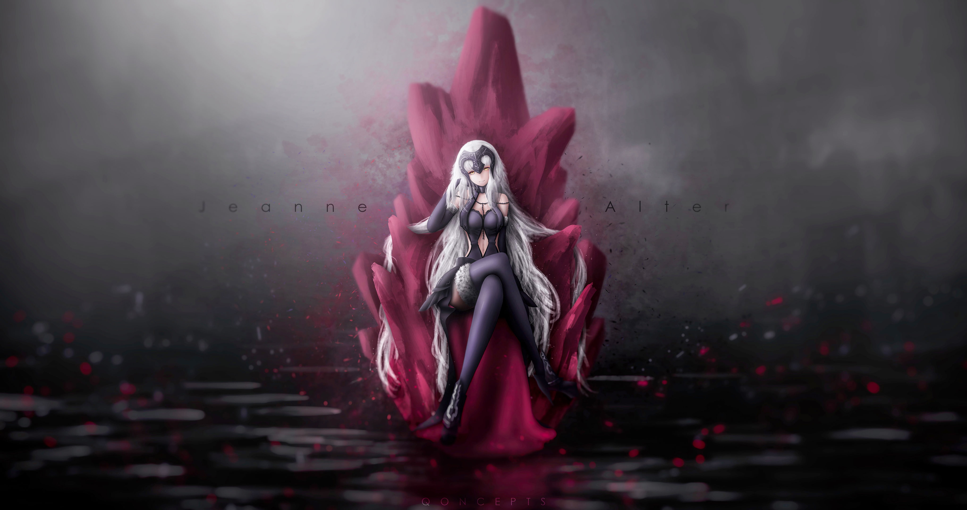 Jeanne darc alter, throne, Fate Series, 4K, long hair, Jeanne dArc, HD Wallpaper
