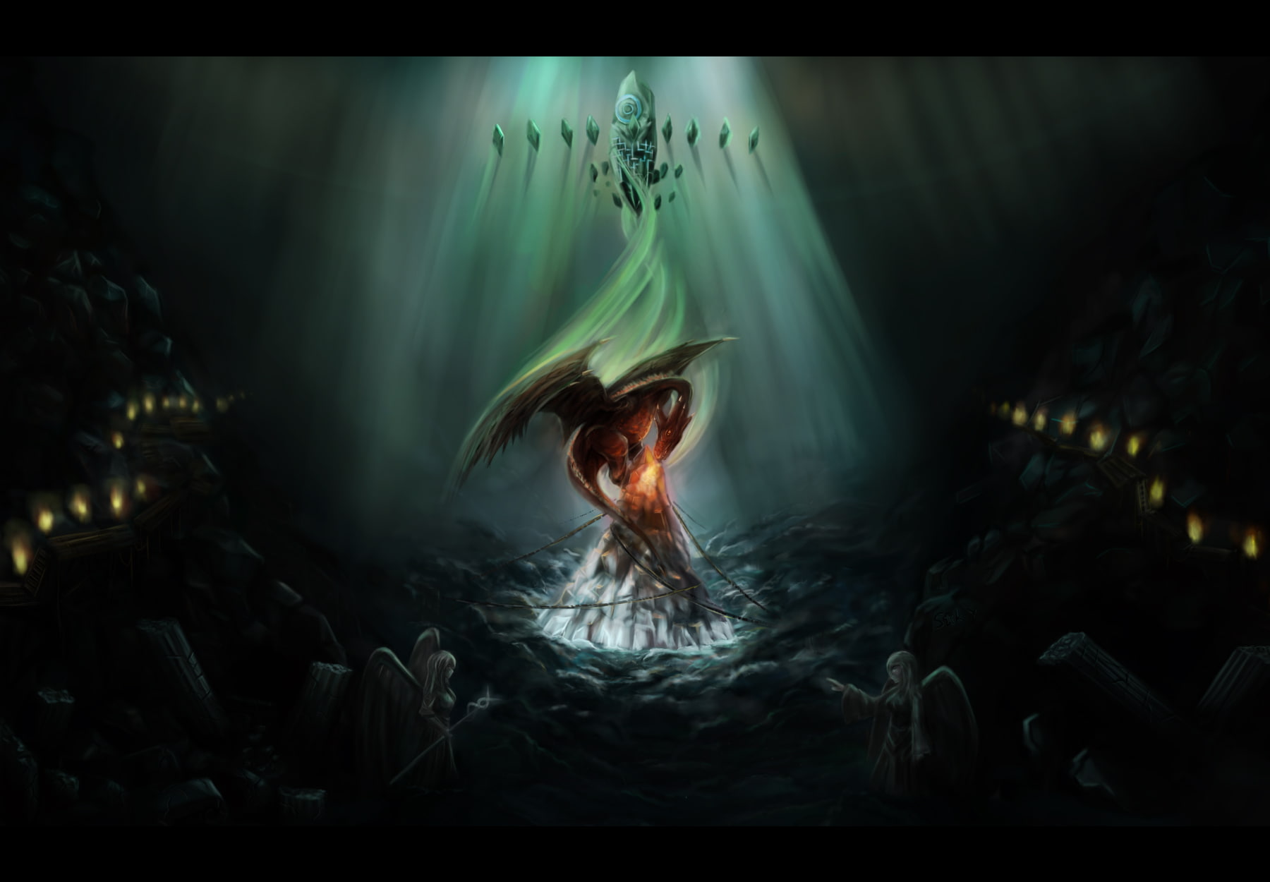 angel, nopnop, dark, fantasy, 720P, original, dragon, black, HD Wallpaper