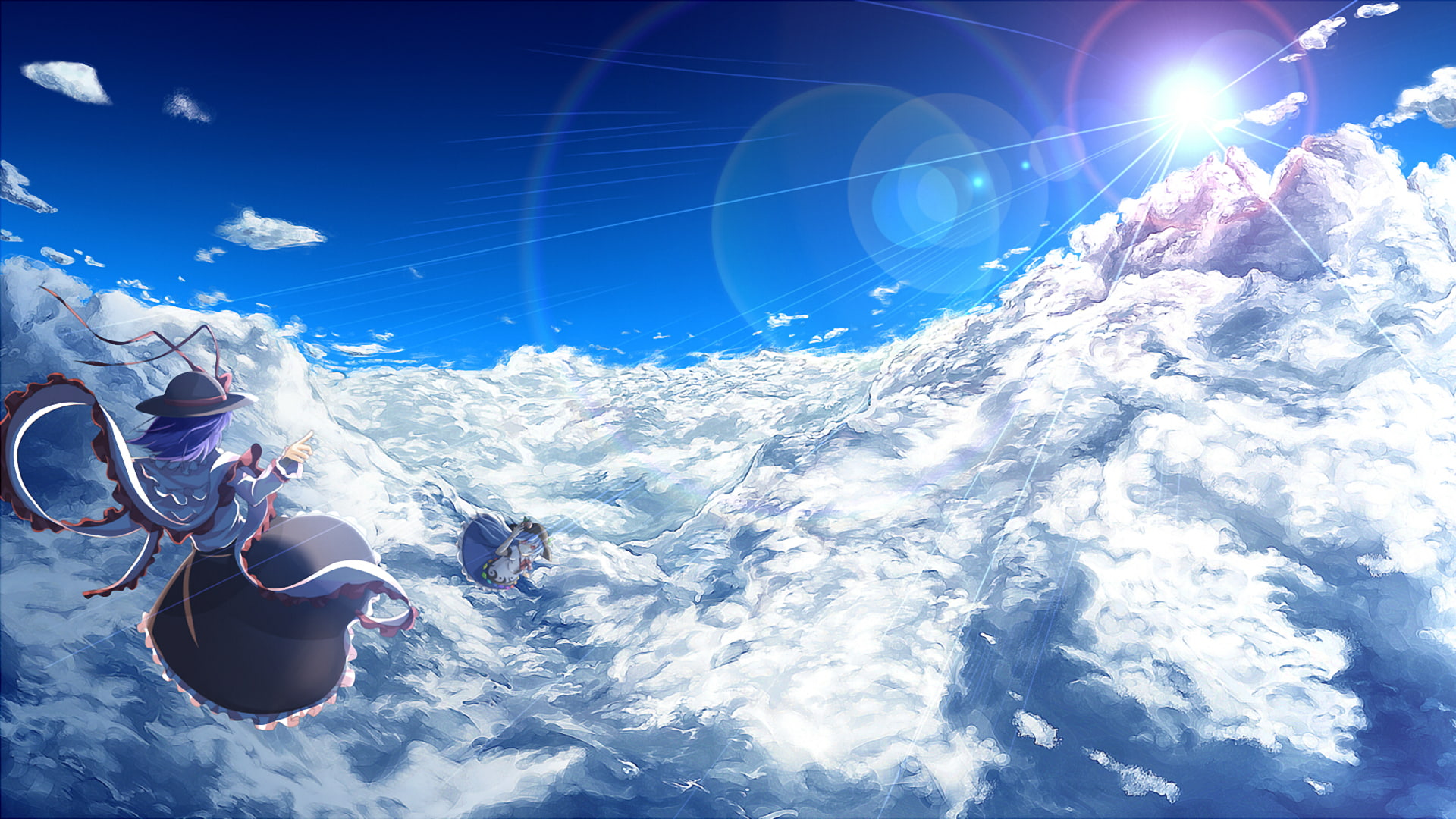 1080P, sky, Shirayuki Mutsumi, Hinanawi Tenshi, clouds, Touhou, HD Wallpaper
