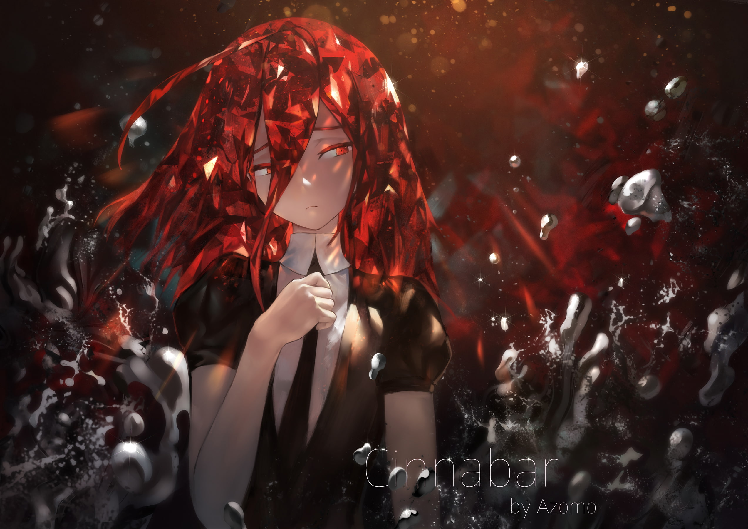 1080P, 253357, eyes, suit, com, houseki, avamone, watermark, cinnabar, kuni, long, anthropomorphism, hair, tie, red, konachan, HD Wallpaper