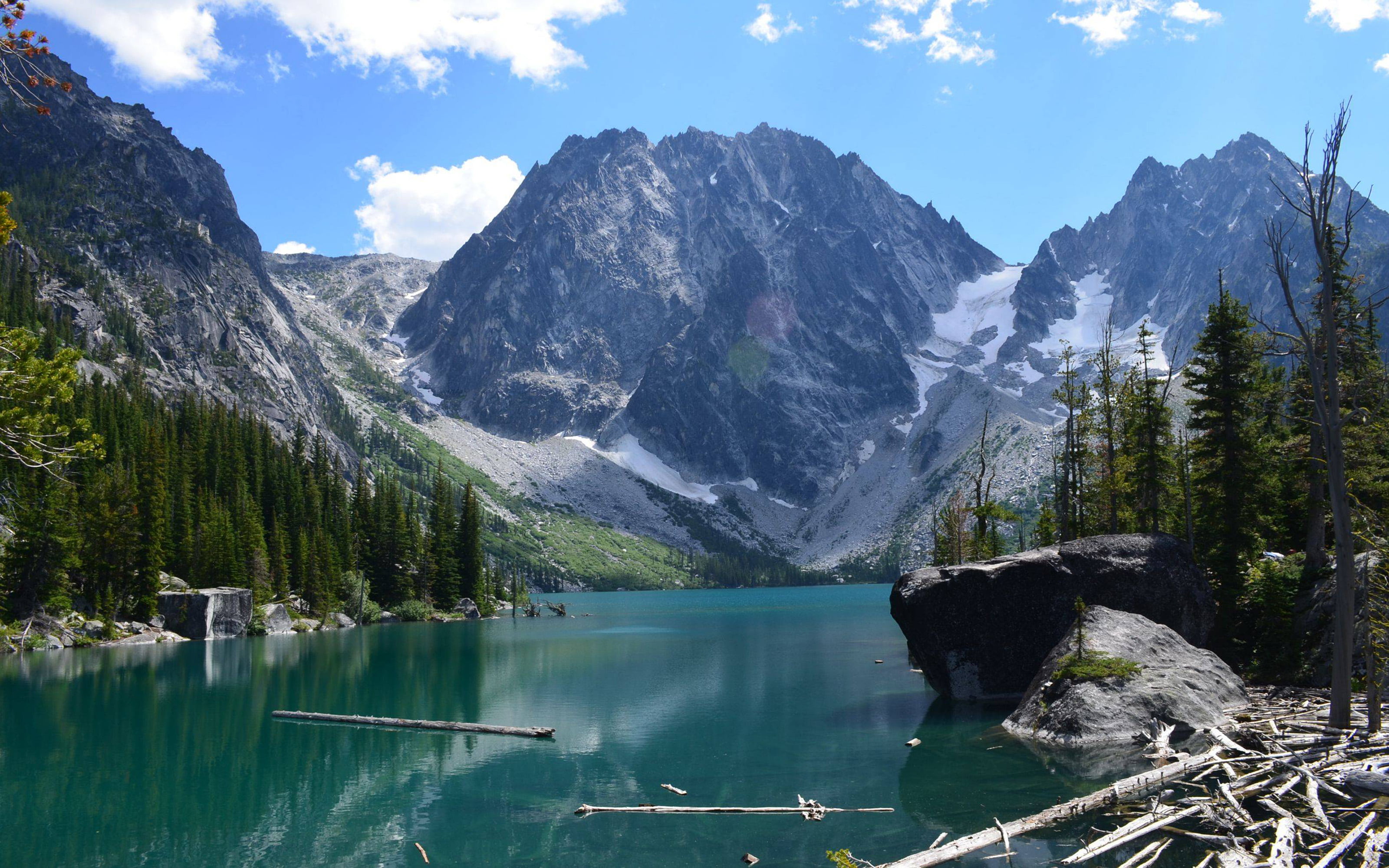 nature, desktop, tree, scenics - nature, no people, cloud - sky, colchuck, hd, tranquil scene, lake, cold temperature, mountain range, remote, HD Wallpaper