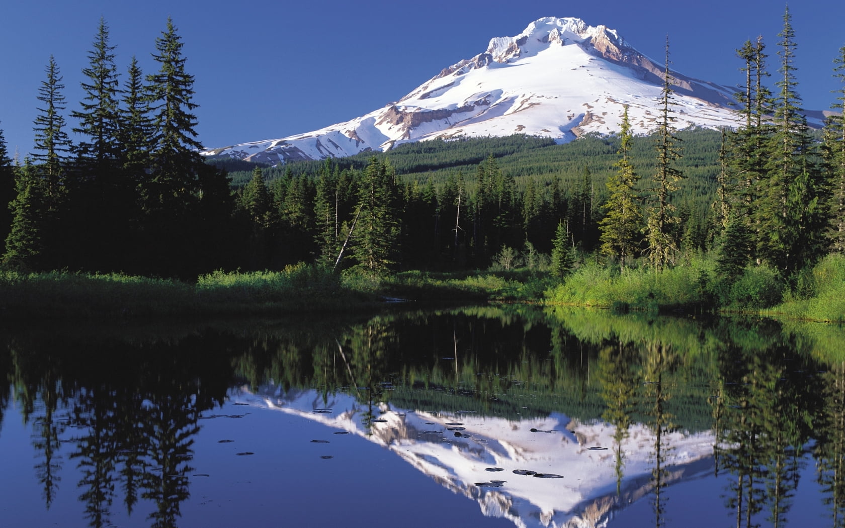 scenics, water, landscape, Nature, clear, body, daytime, mountain, near, mt, lake, body of water, snowy mountain, Oregon, sky, Mt Hood, snowy, hood, 1680x1050, HD Wallpaper