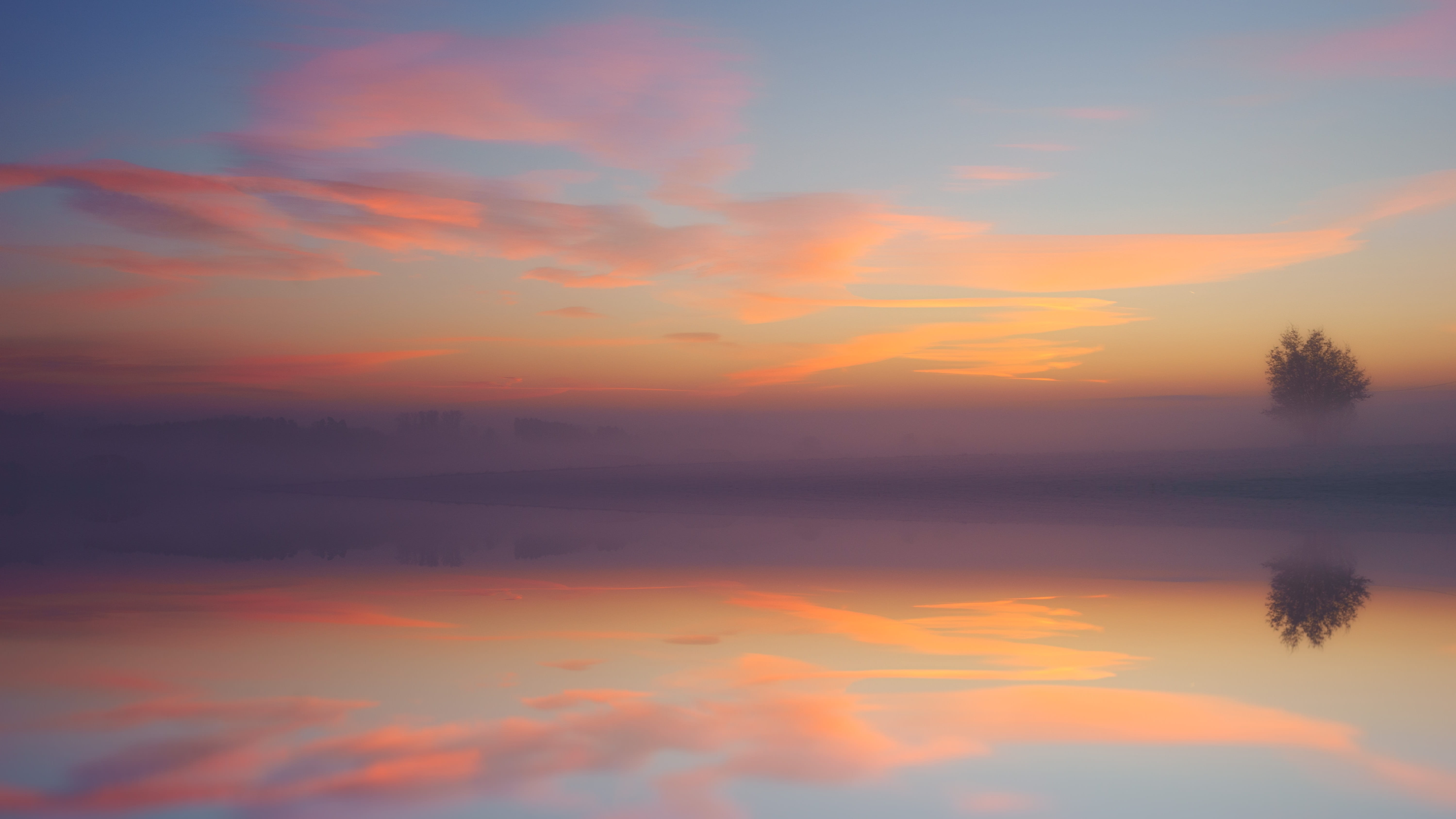 magic, idyllic, mystical, orange color, cloud - sky, plant, scenics - nature, waterfront, reflection, tranquil scene, desktop, outdoors, clouds, mood, landscape, HD Wallpaper