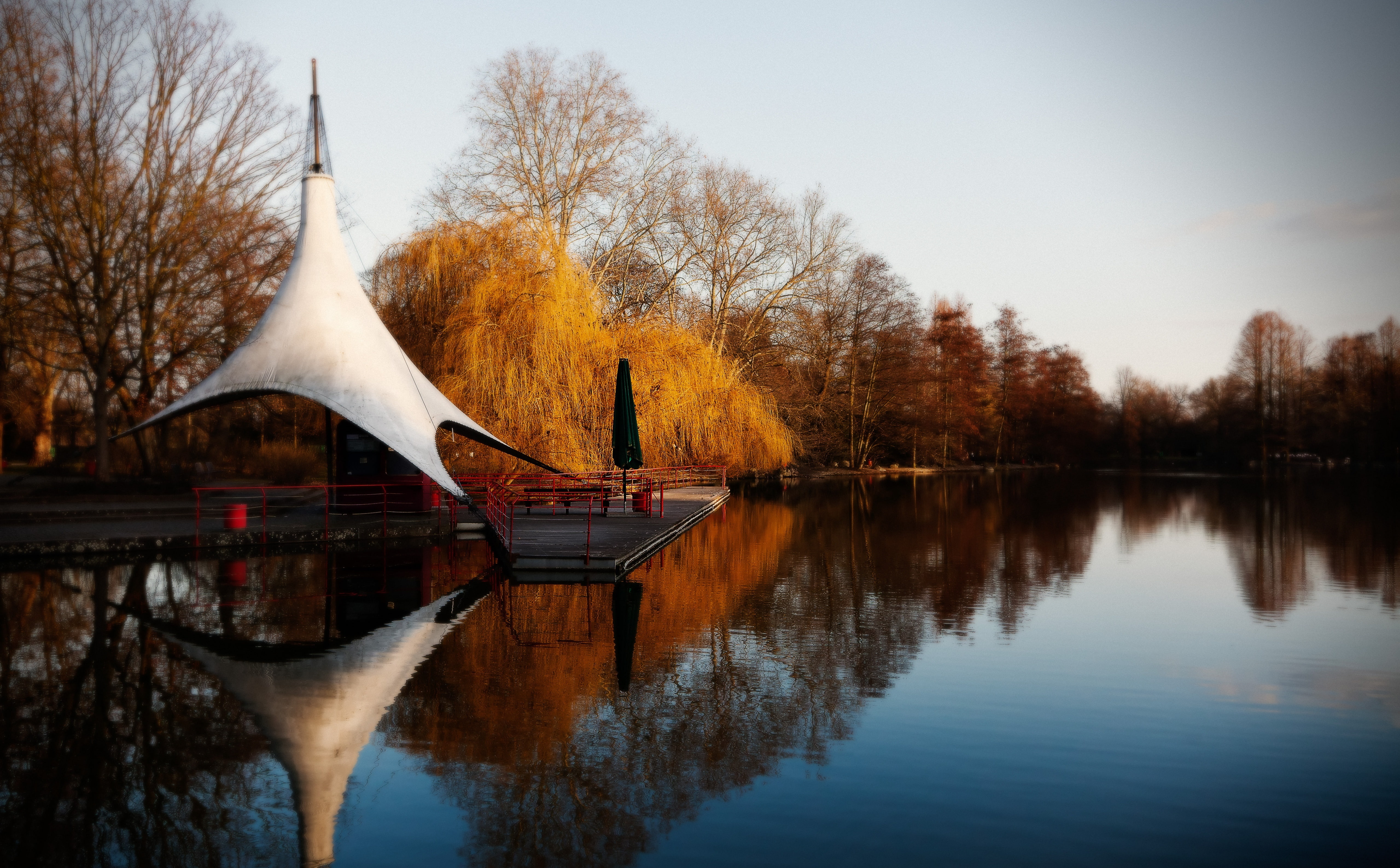 filter, Water, emulate, non-urban scene, autumn, Lake, beauty in nature, tranquil scene, sky, mannheim, idyllic, Photography, Tent, white, 5K, Light, day, HD Wallpaper