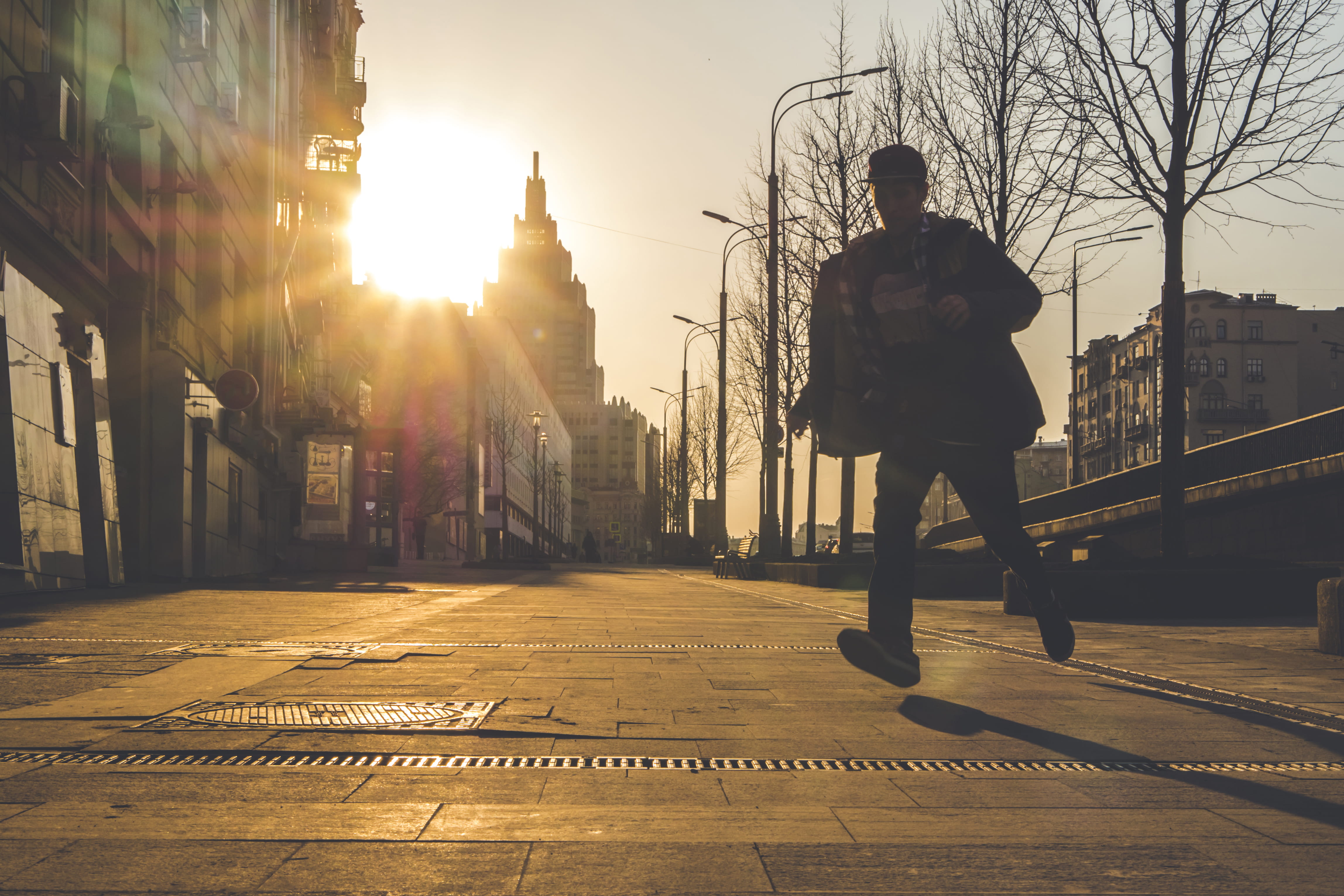 man, one person, nature, motion, bridge, built structure, action, building exterior, sunset, lifestyles, evening, city life, sky, full length, legs, direction, HD Wallpaper