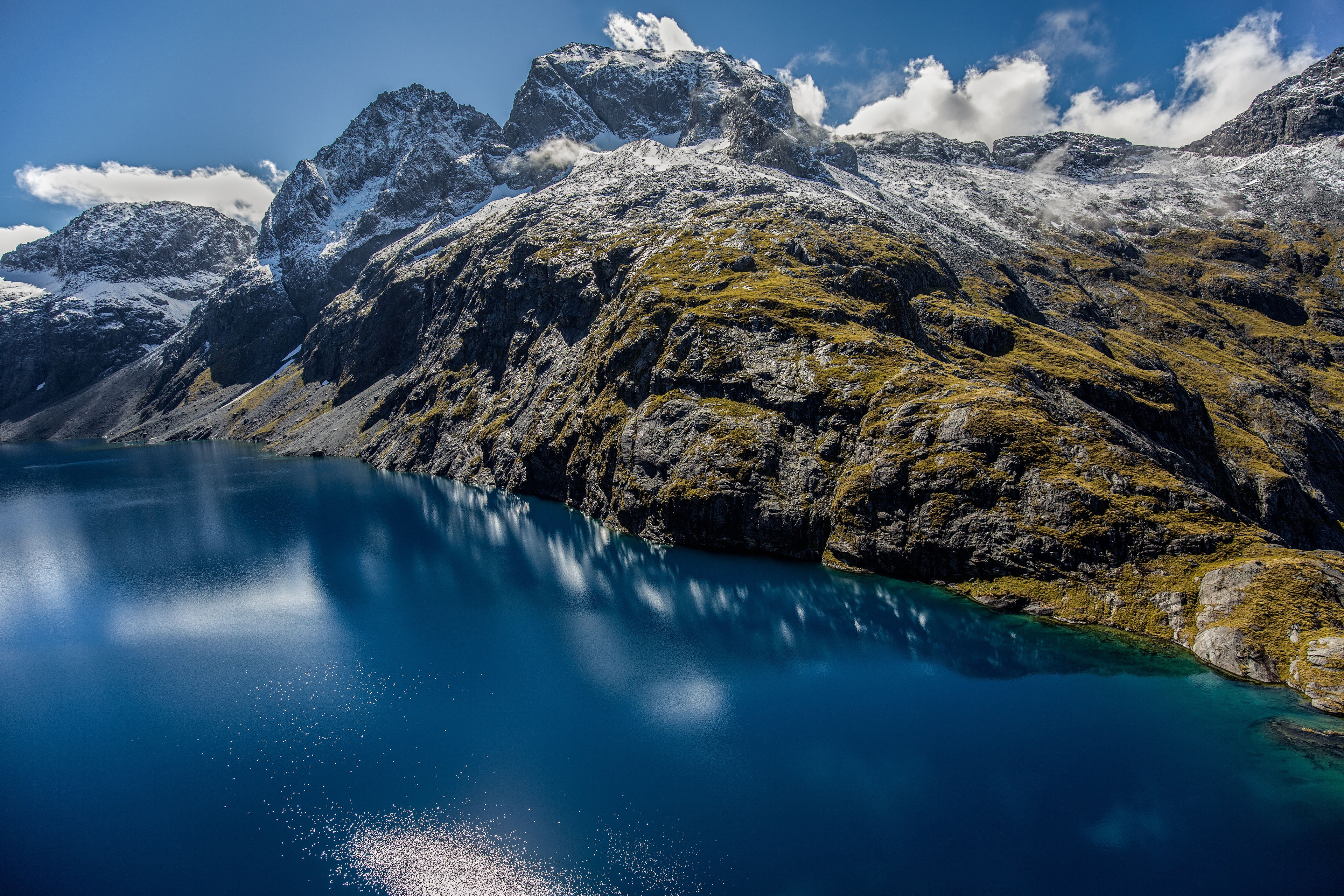 mountains, landscape, 4K, nature, rock, Fiordland National Park, river, clouds, New Zealand, reflection, HD Wallpaper