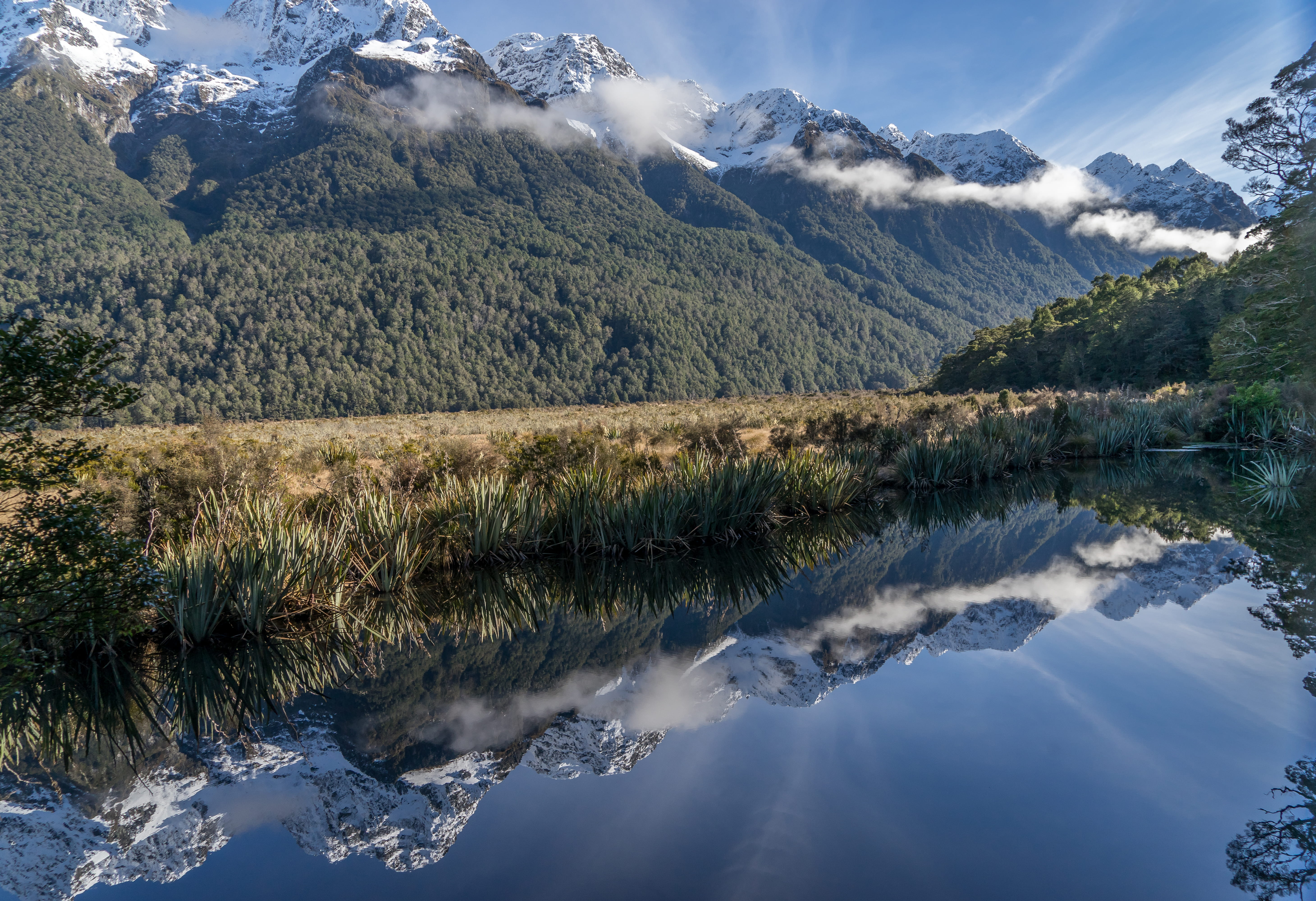 mountain, non-urban scene, tranquility, beauty in nature, day, lake, nature, mirror lakes, tree, outdoors, new zealand, scenics - nature, water, cloud - sky, HD Wallpaper