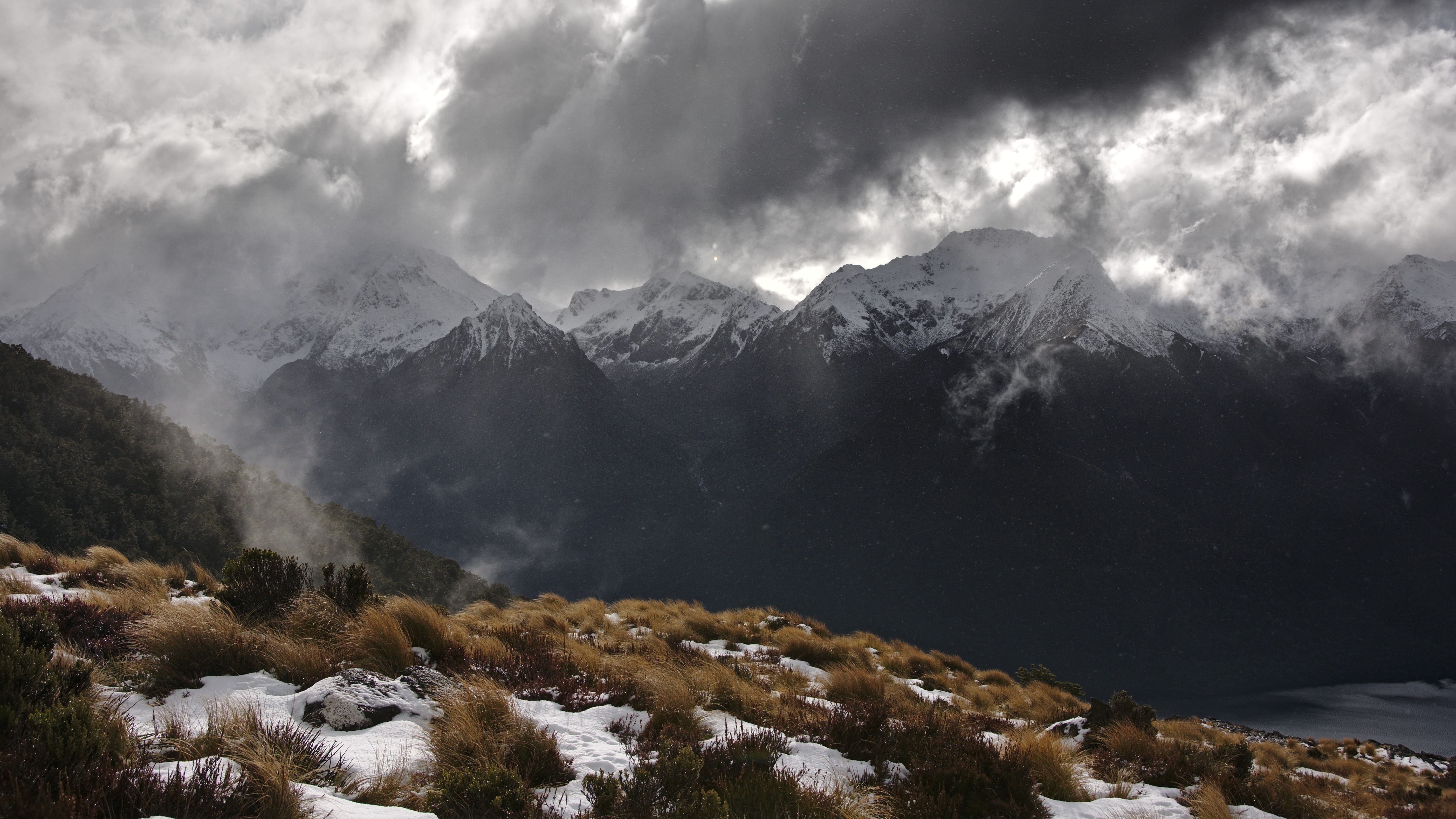 sky, scenics - nature, environment, tranquility, coniferous tree, cloud - sky, nature, landscape, travel, snowcapped mountain, outdoors, pine tree, new zealand, HD Wallpaper