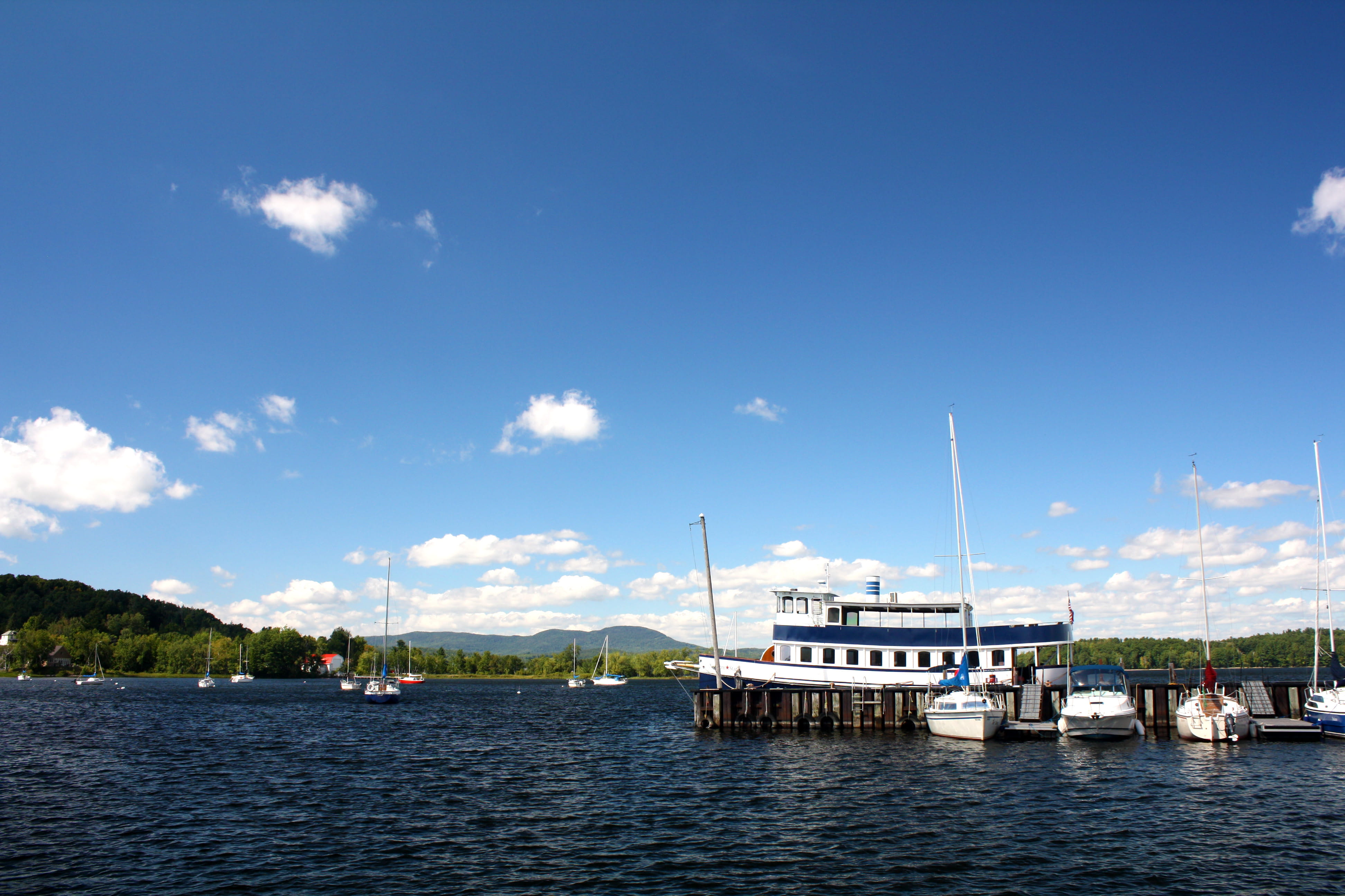 waterfront, united states, fresh water glacial lake, canada, cloud, mode of transportation, nautical vessel, beauty in nature, building exterior, lake memphremagog, HD Wallpaper