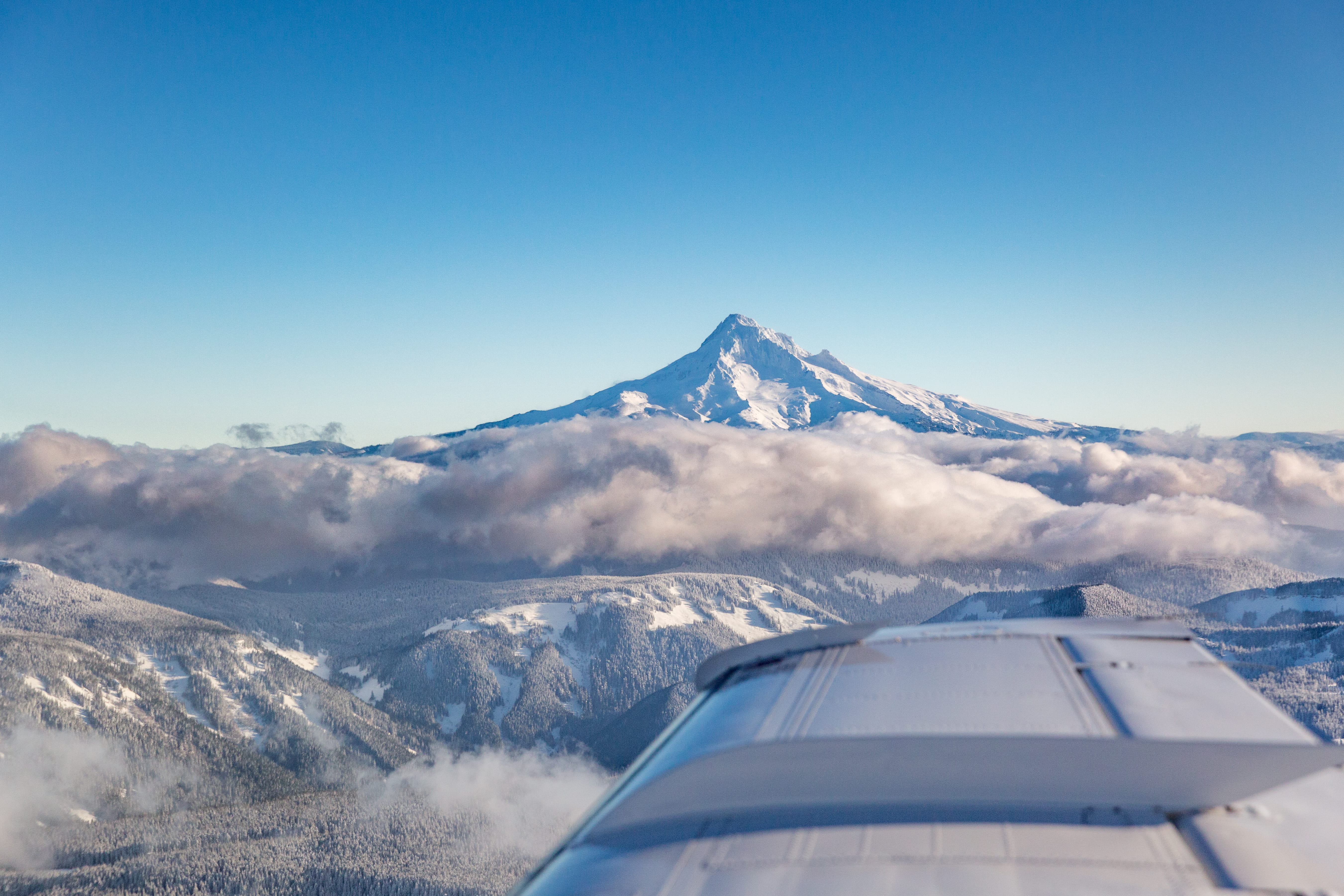 sunset, tranquil scene, scenics - nature, sky, no people, clouds, mountain, blue, beauty in nature, airplane, plane, mountain range, tranquility, mt. hood, HD Wallpaper