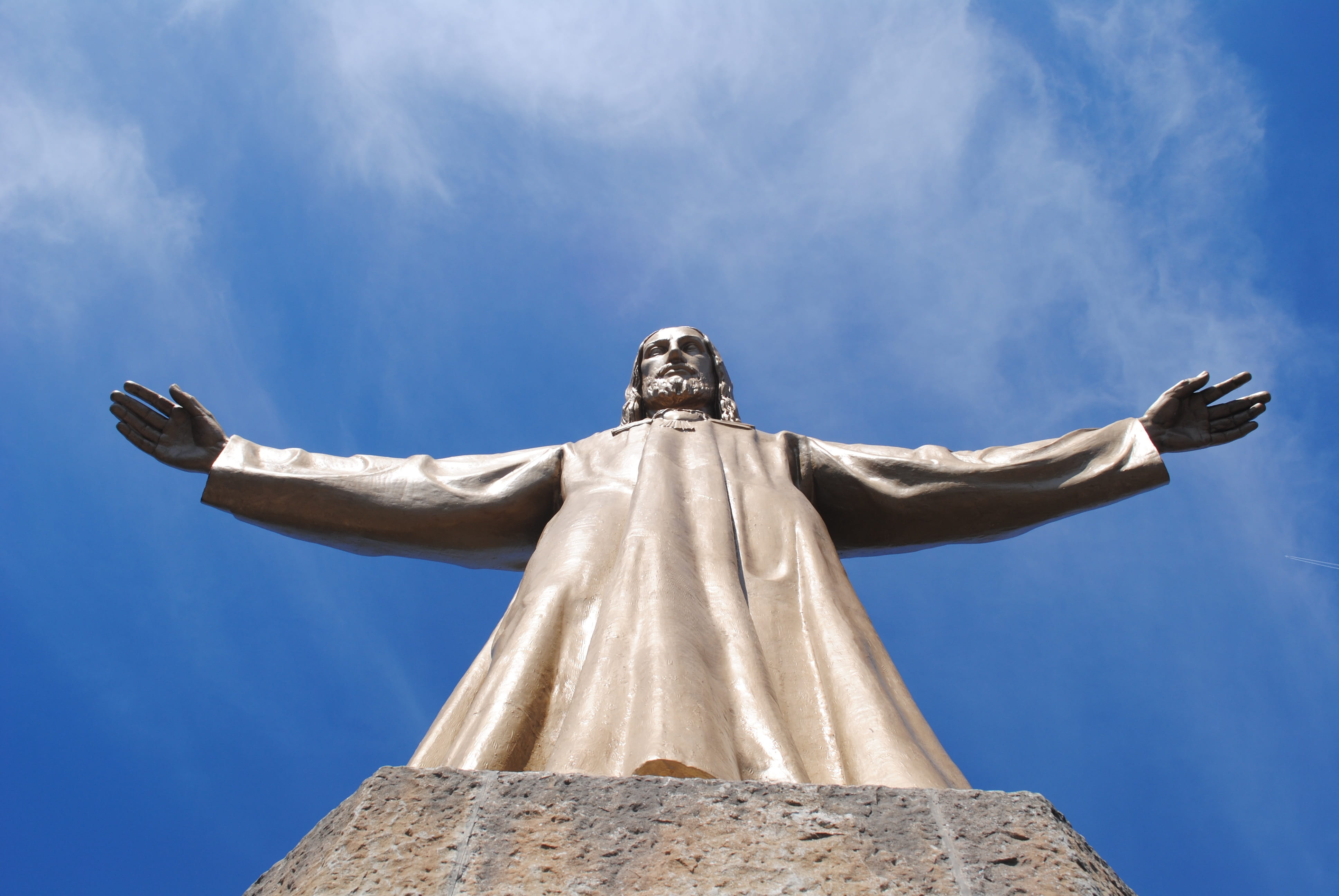 blue, architecture, Tibidabo, sagrat, catholic, Spain, angel, landmark, fine art statue, sacred, cathedral, cloud - sky, building, nature, religion, human representation, HD Wallpaper