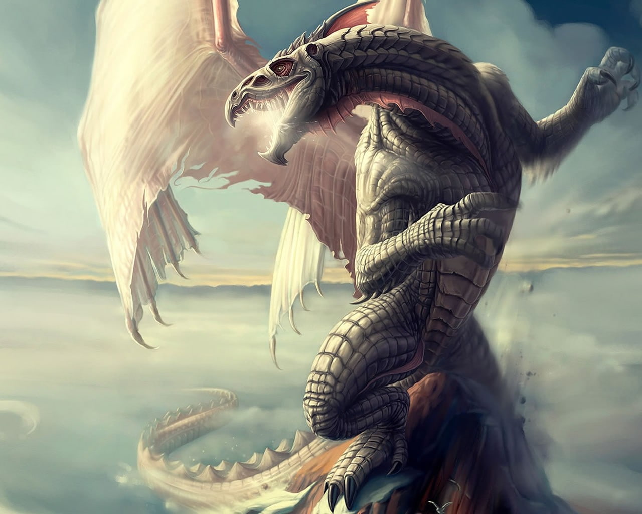dragon, digital art, 720P, Venny-29, Mount Hood, sky, HD Wallpaper