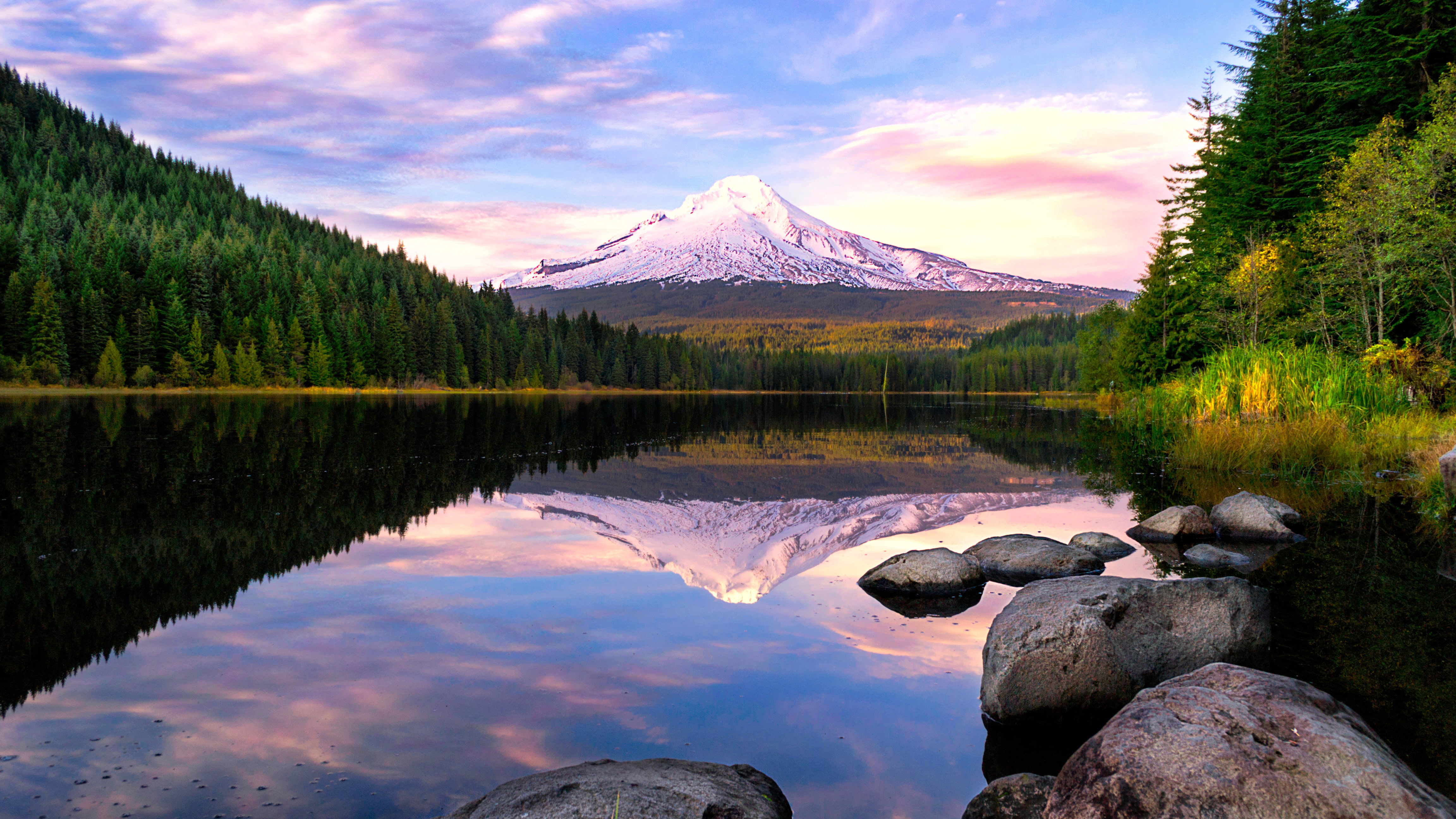 Mount Hood, 4K, Lake, Mountains, HD Wallpaper
