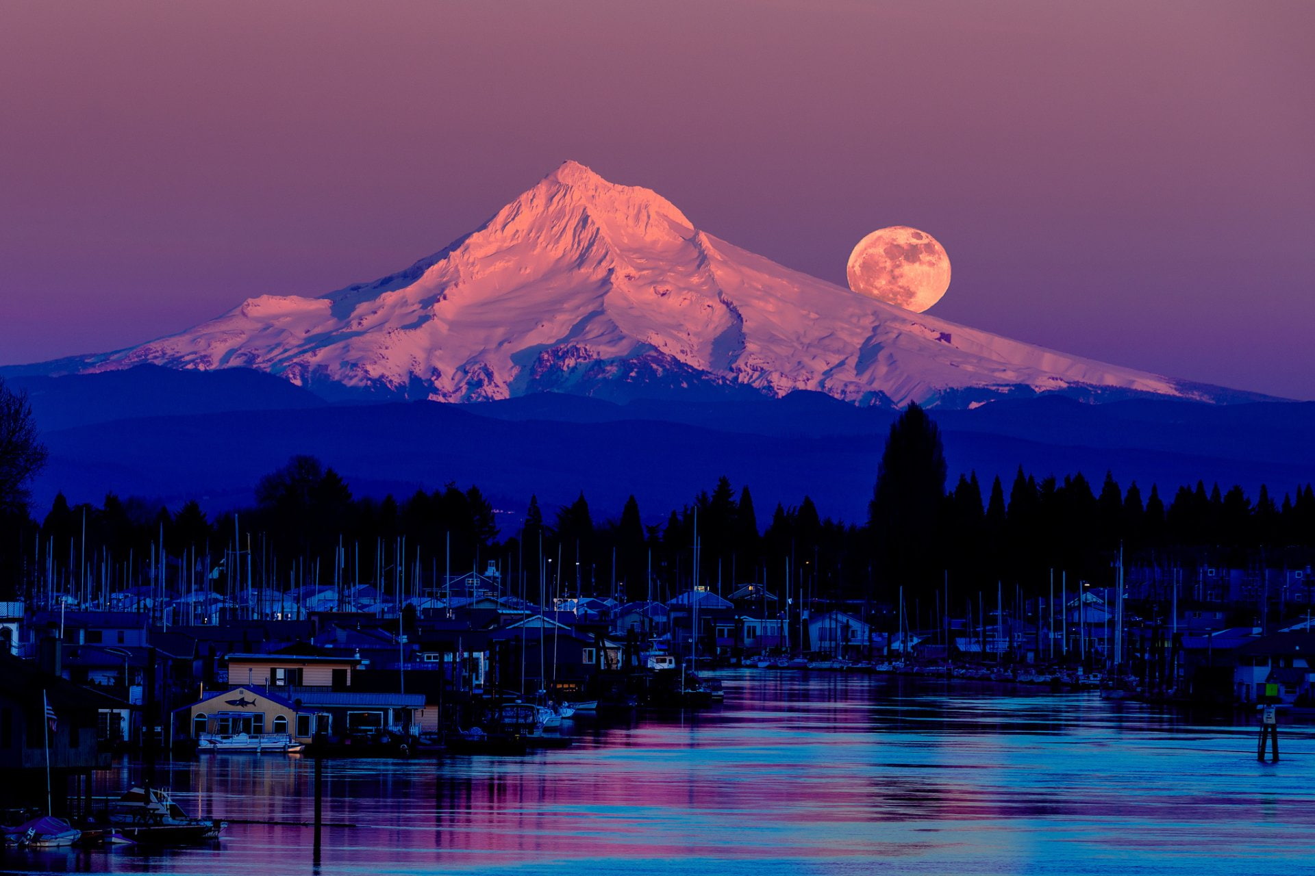 nature, sky, snow, scenics - nature, beauty in nature, 1080P, environment, mountain range, night, Oregon, outdoors, mountain, tranquility, snowcapped mountain, HD Wallpaper