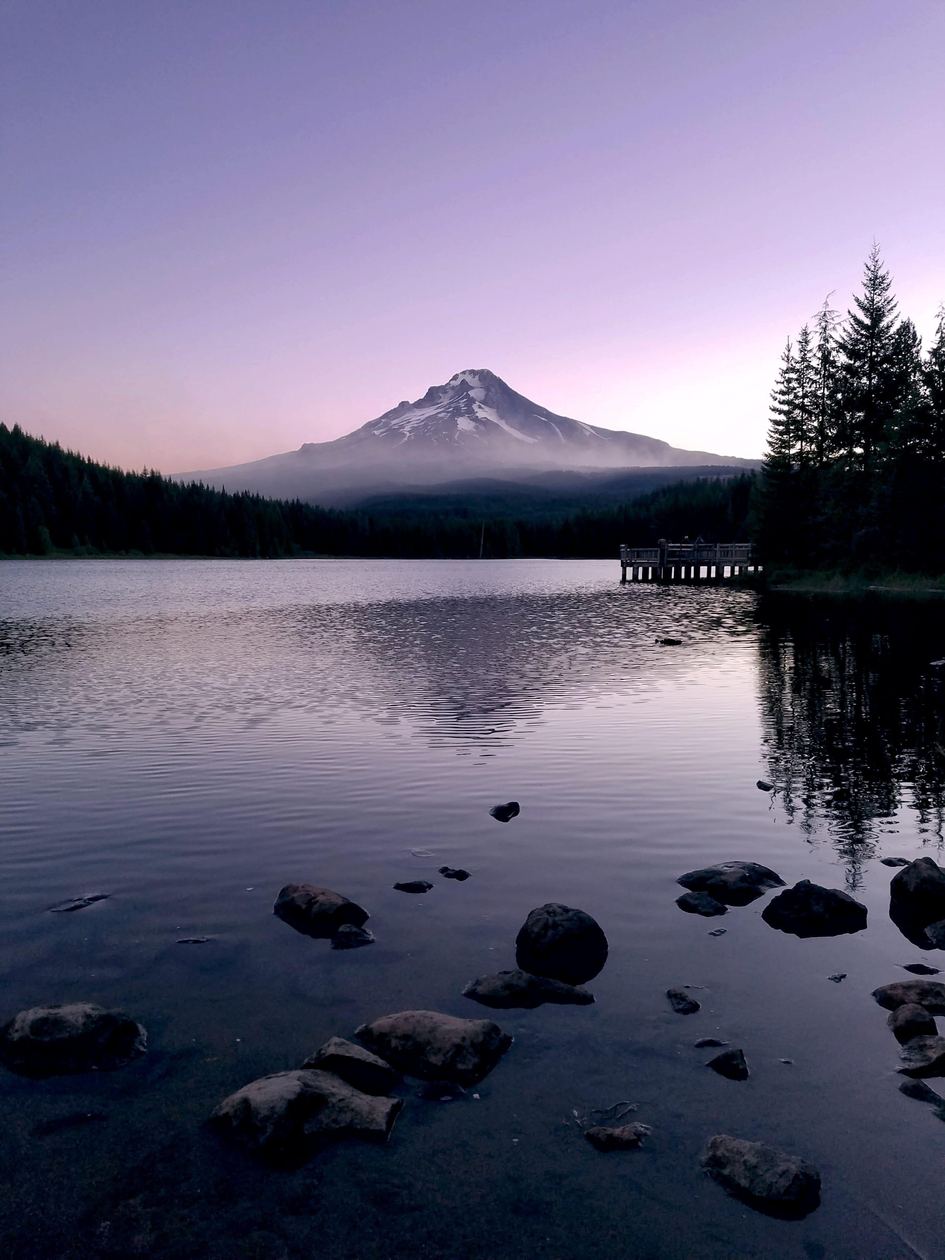 oregon, mountain, rock, rock - object, government camp, solid, snowcapped mountain, lake, reflection, landscape, pacific northwest, nature, water, trillium lake, Phone HD Wallpaper