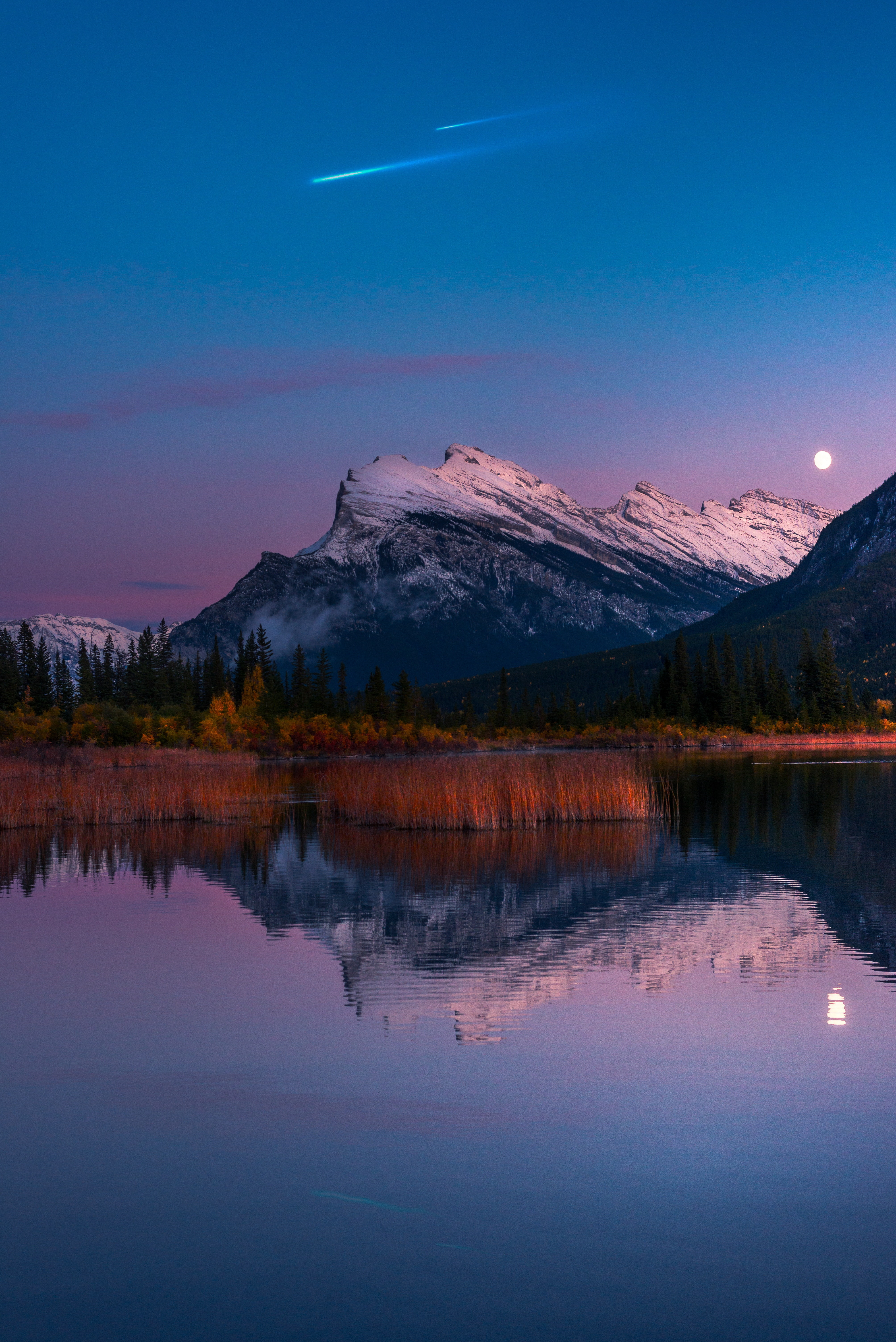5K, Mountains, 4K, Viewpoint, Reflection, Vermilion Lakes, Landscape, Banff National Park, Phone HD Wallpaper