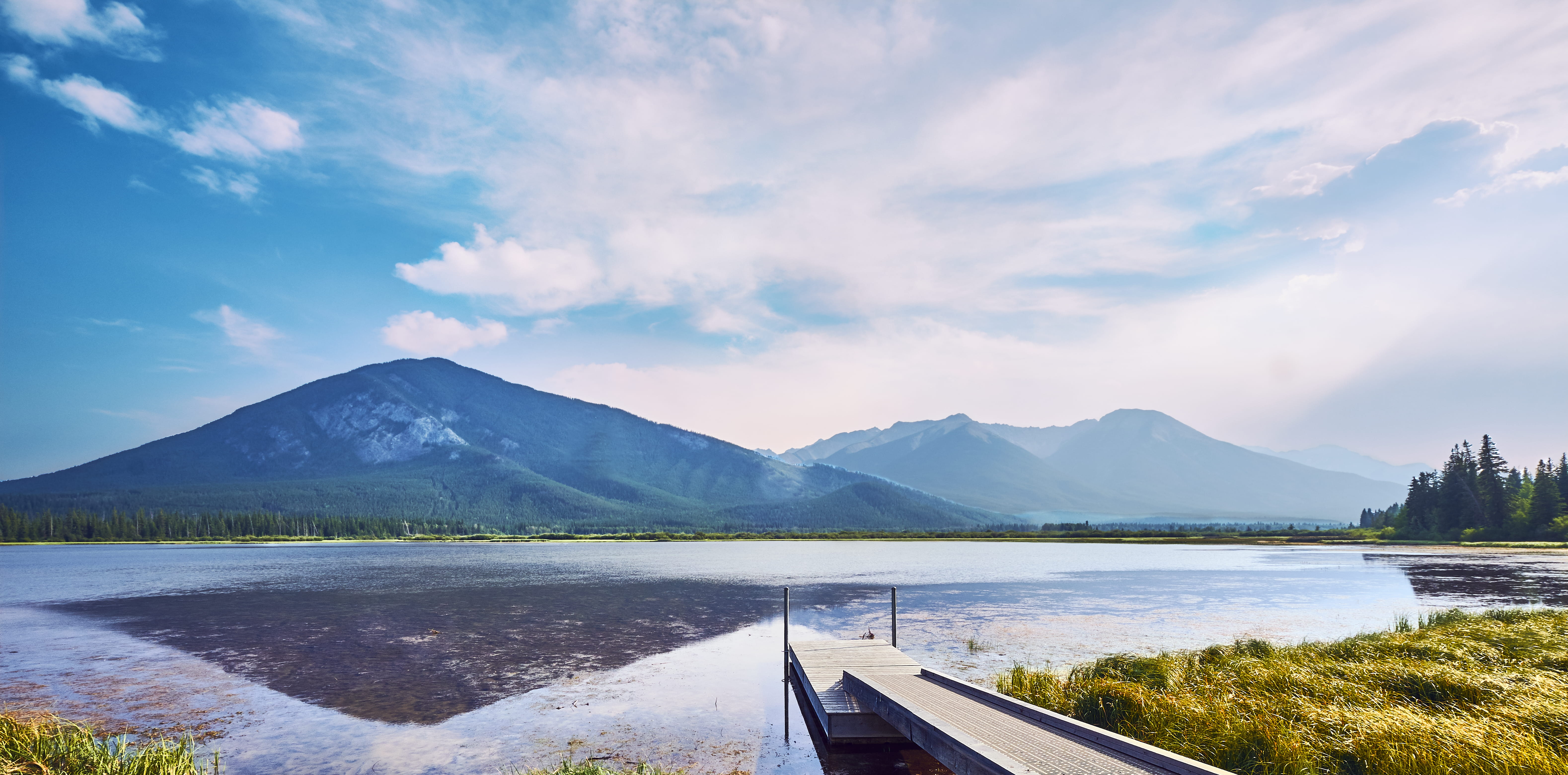 water, landscape, tranquil scene, canada, vermilion lakes, no people, land, beauty in nature, 5K, scenics - nature, sky, environment, mountain range, mountain peak, HD Wallpaper