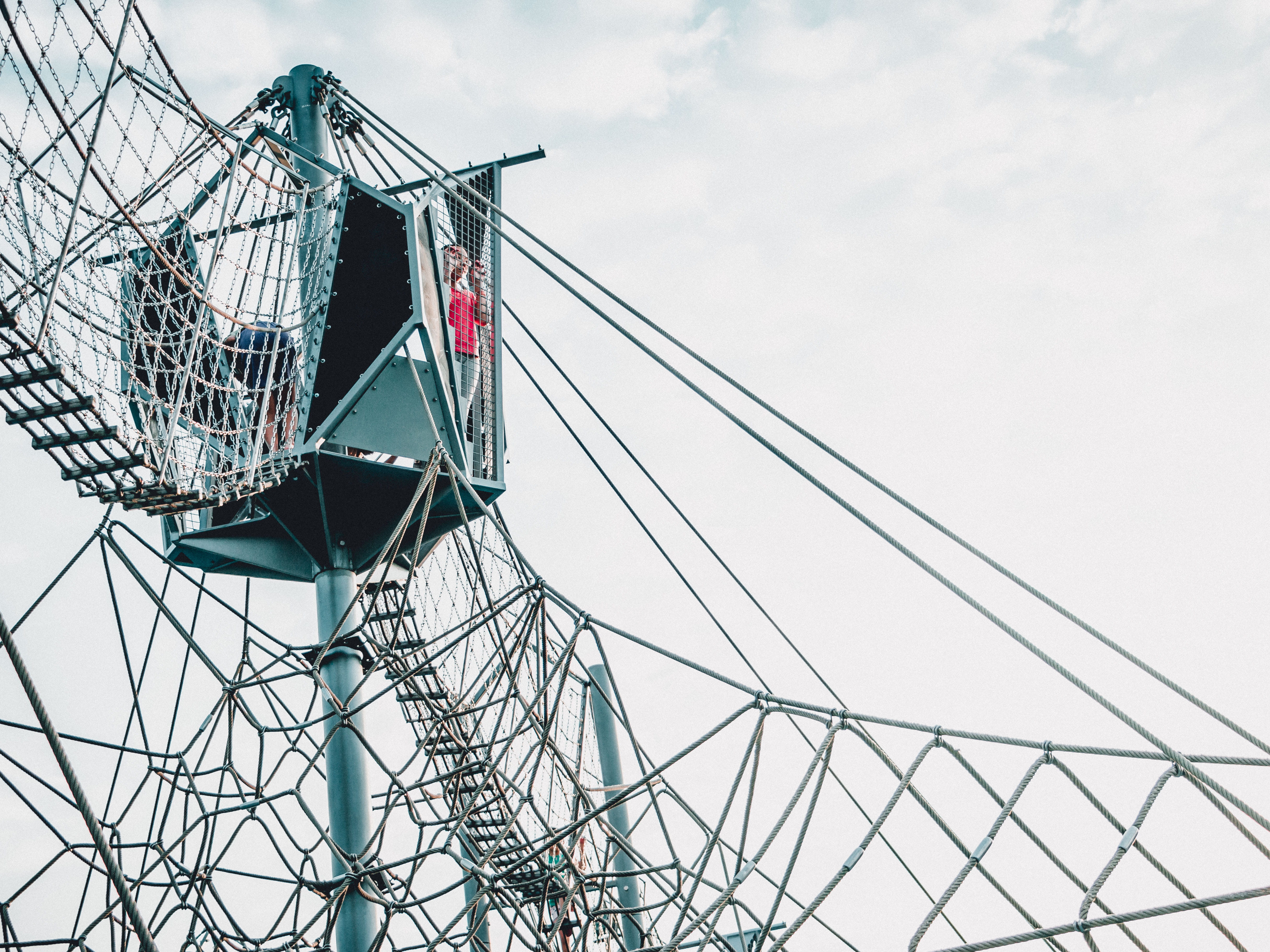 extreme, stand, cloud - sky, minimalism, cable, structure, standing, park, day, metal, leisure activities, 4K, extreme sport, woodland, connector, construction industry, HD Wallpaper