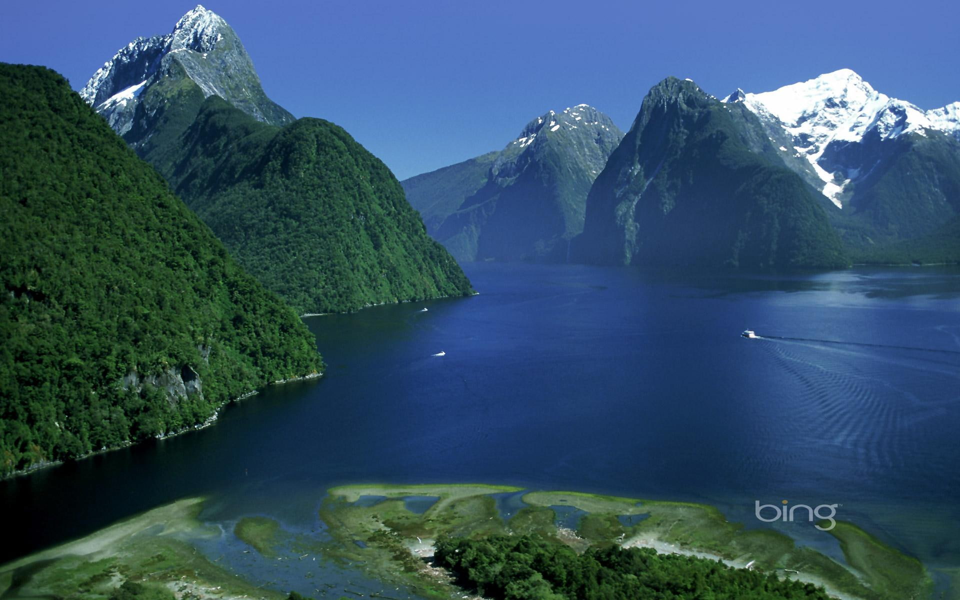 best, snow, sound, milford, windows7theme, 3d and abstract, 1080P, mountains, lake, bing, HD Wallpaper