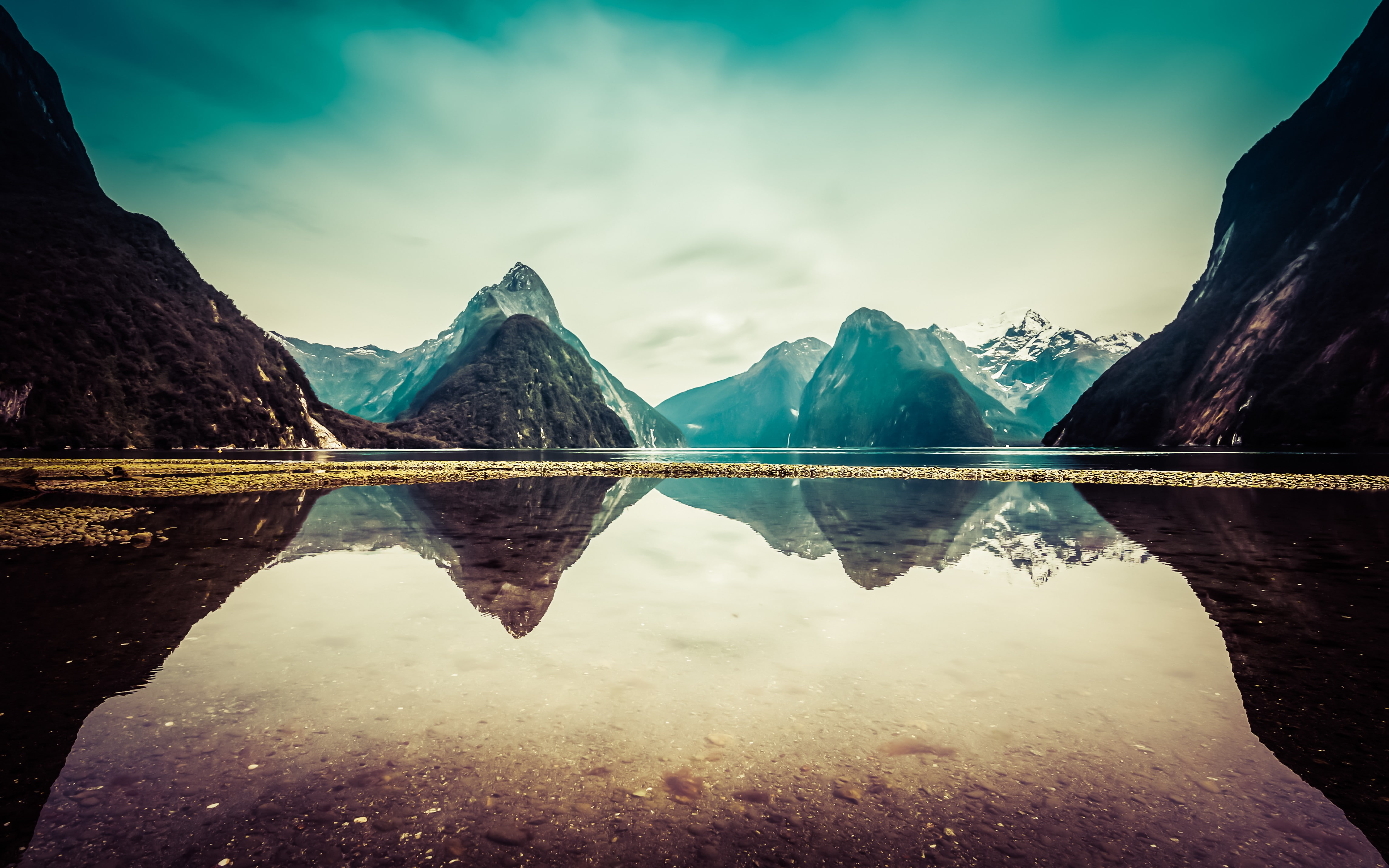 clouds, Milford Sound, New Zealand, calm, 4K, mountains, landscape, snow, reflection, nature, lake, HD Wallpaper