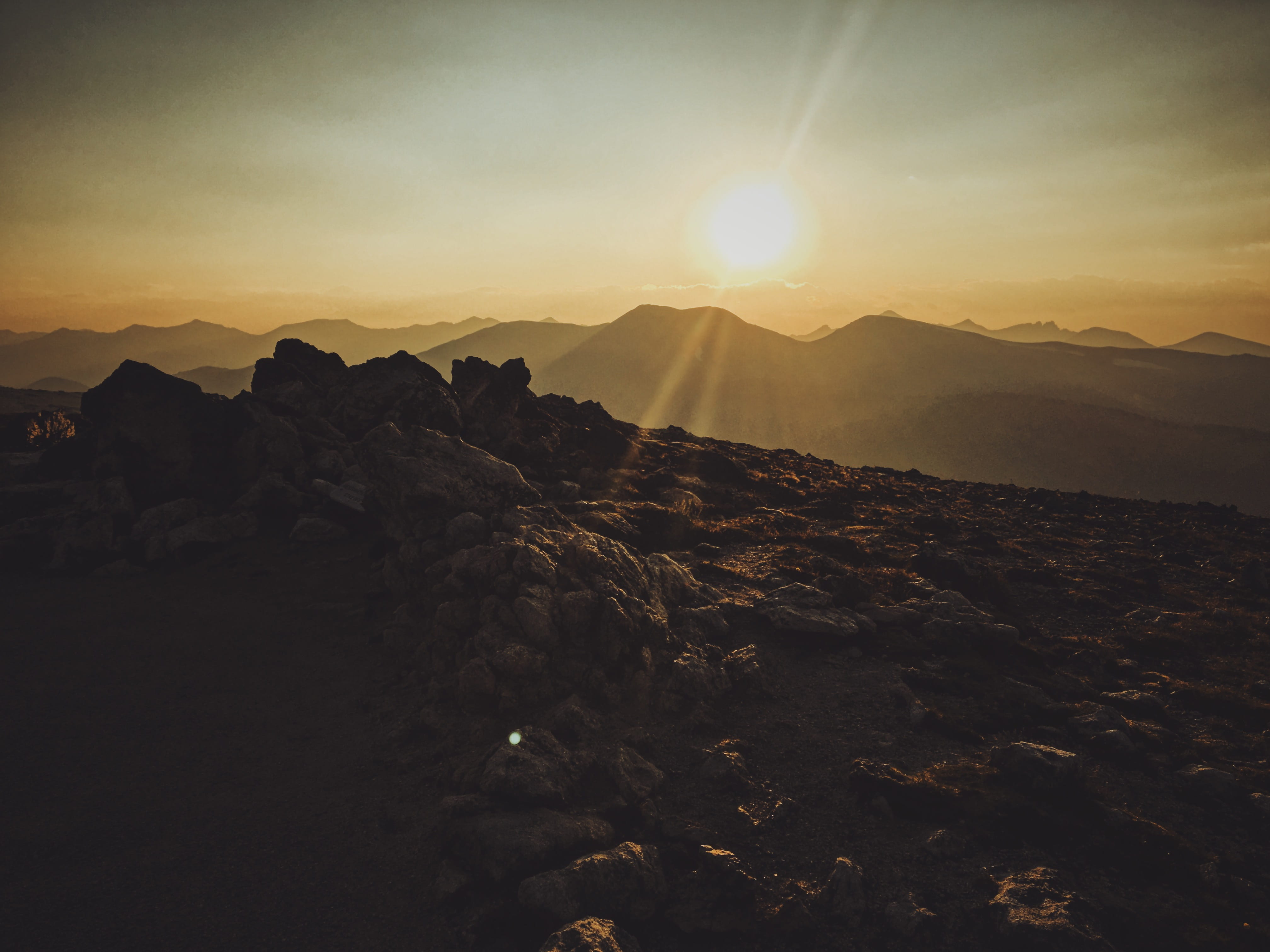 landscape, mountain range, cliff, orange, tranquility, lens flare, united states, horizon, physical geography, sun, environment, rock, remote, hiking, non-urban scene, HD Wallpaper