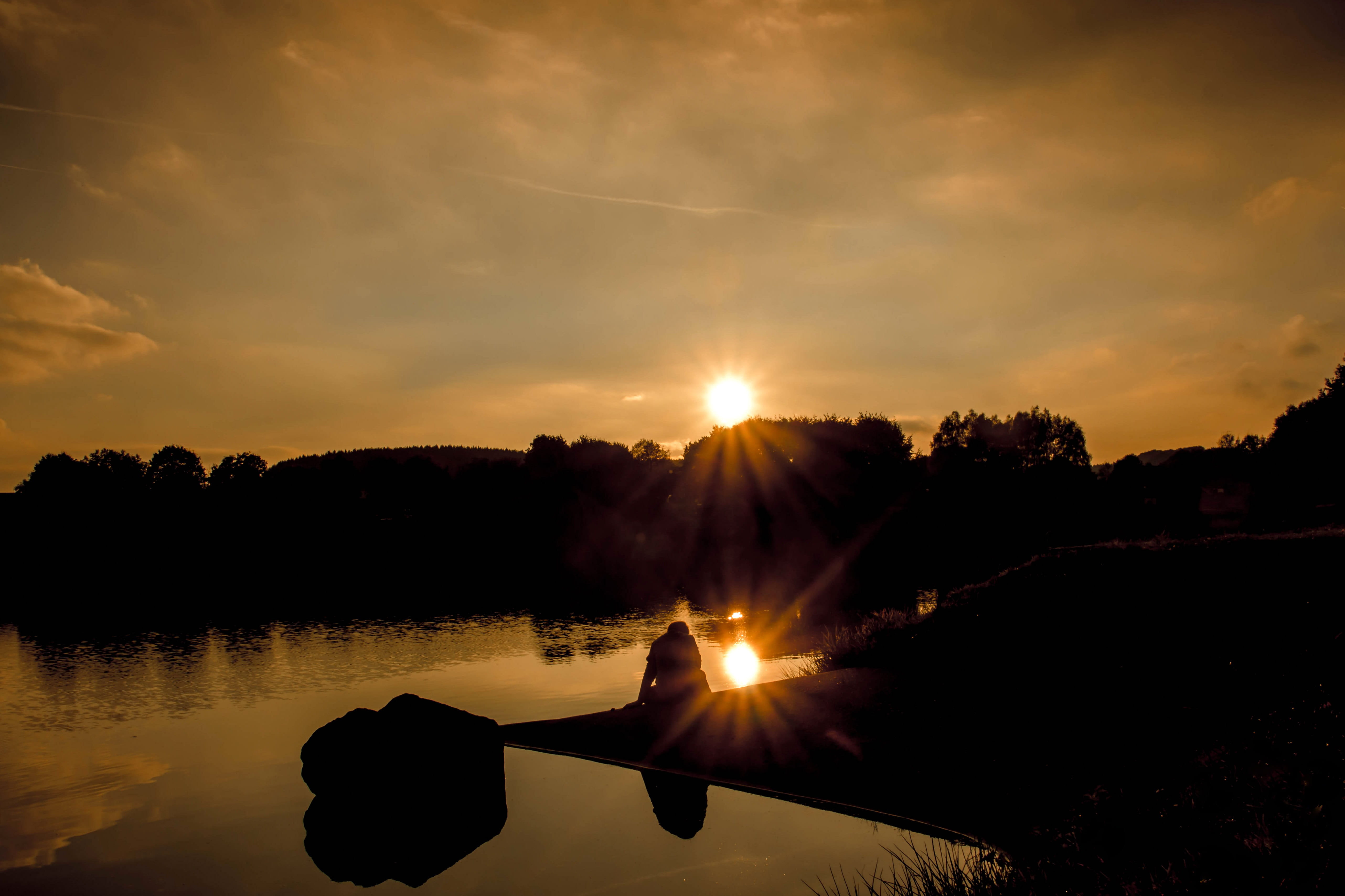 scenics, Sun, dusk, Sunset, landscape, silent, enjoy, sunlight, Sky, summer, scenics - nature, near, trees, silhouette, rest, beauty In Nature, tree, river, HD Wallpaper