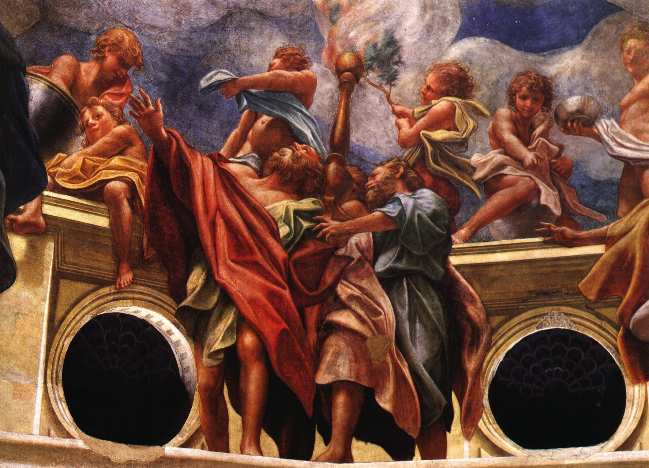 Pristine fragment, mural, 1080P, clouds, Antonio Allegri Correggio, Italian painting, HD Wallpaper