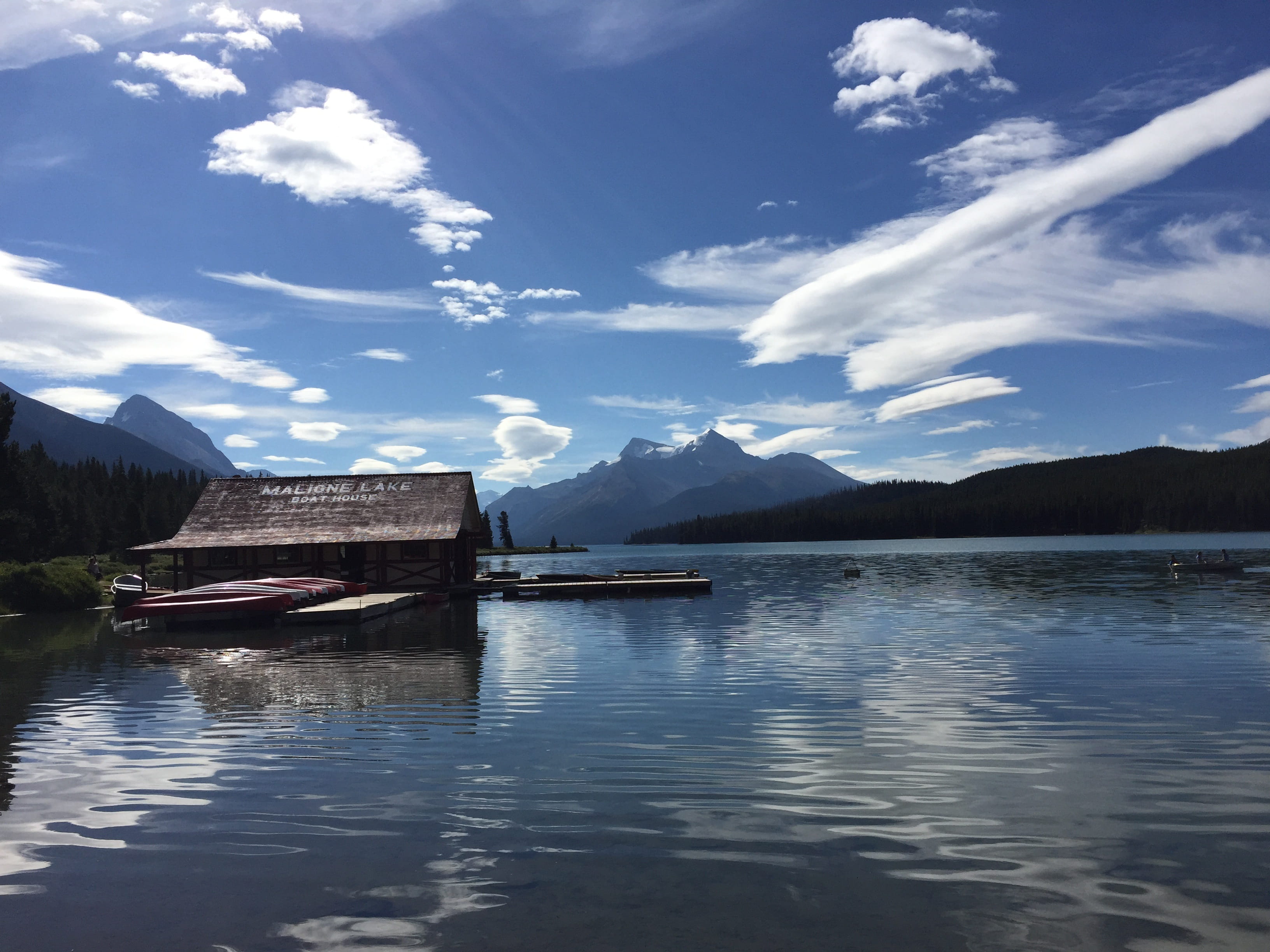 rocky, non-urban scene, peaceful, jasper, mountain, scenics - nature, transportation, summer, outdoor, day, lake, tranquil scene, reflection, blue, alberta, HD Wallpaper